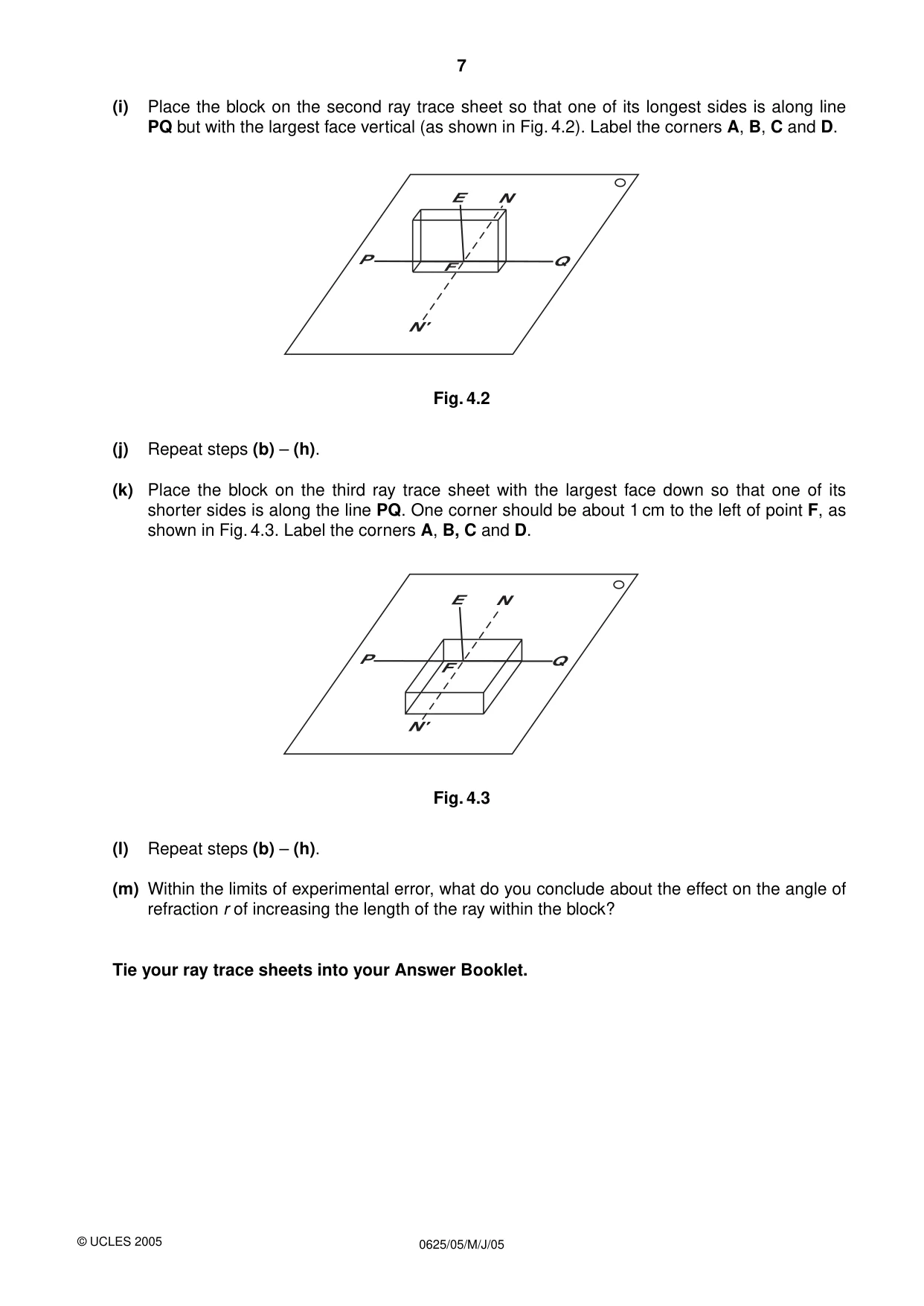 Cambridge IGCSE Physics 0625 2005 May/June Paper 5 · Variant 1 question paper, page 7 of 16