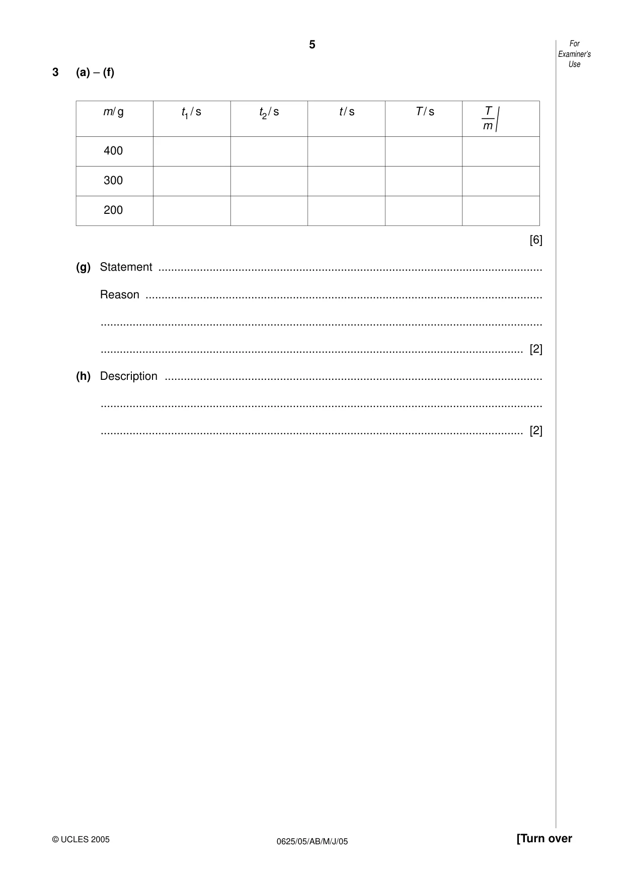 Cambridge IGCSE Physics 0625 2005 May/June Paper 5 · Variant 1 question paper, page 13 of 16