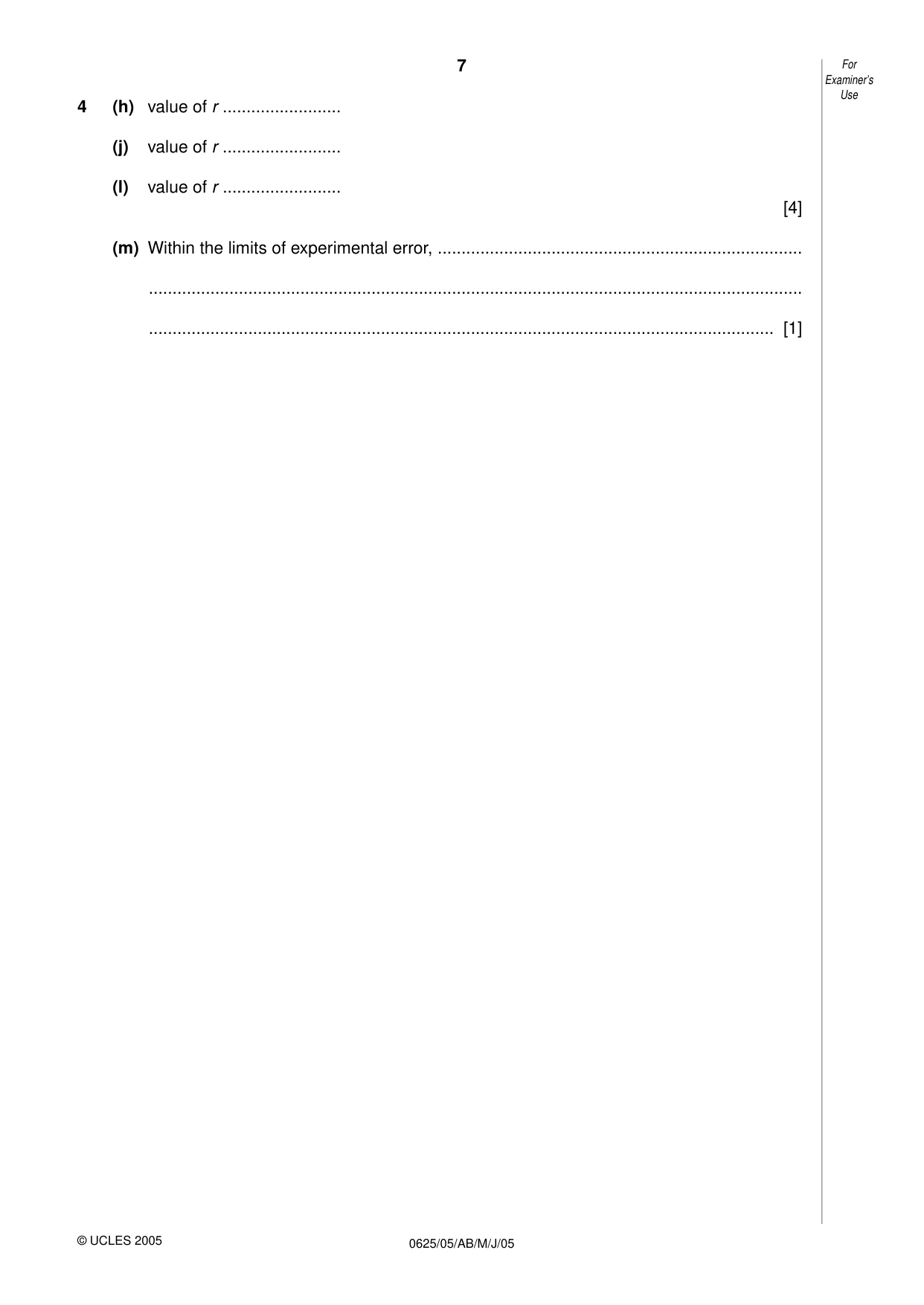 Cambridge IGCSE Physics 0625 2005 May/June Paper 5 · Variant 1 question paper, page 15 of 16