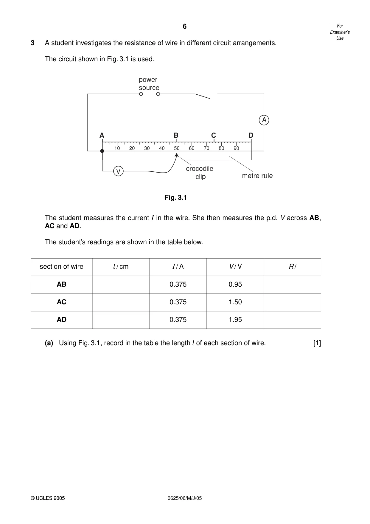 Cambridge IGCSE Physics 0625 2005 May/June Paper 6 · Variant 1 question paper, page 6 of 12