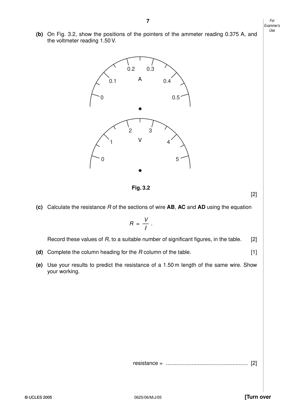 Cambridge IGCSE Physics 0625 2005 May/June Paper 6 · Variant 1 question paper, page 7 of 12