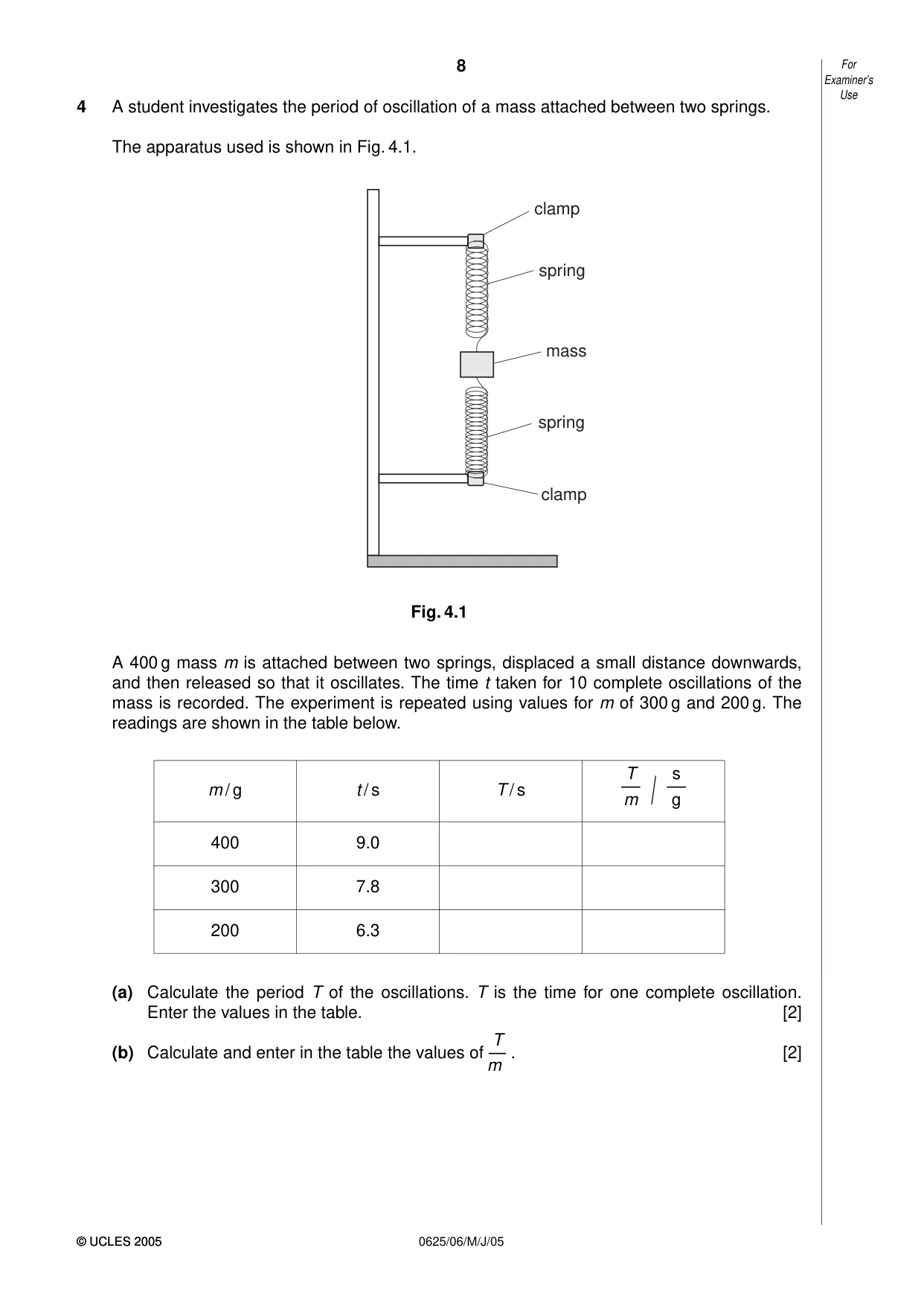 Cambridge IGCSE Physics 0625 2005 May/June Paper 6 · Variant 1 question paper, page 8 of 12