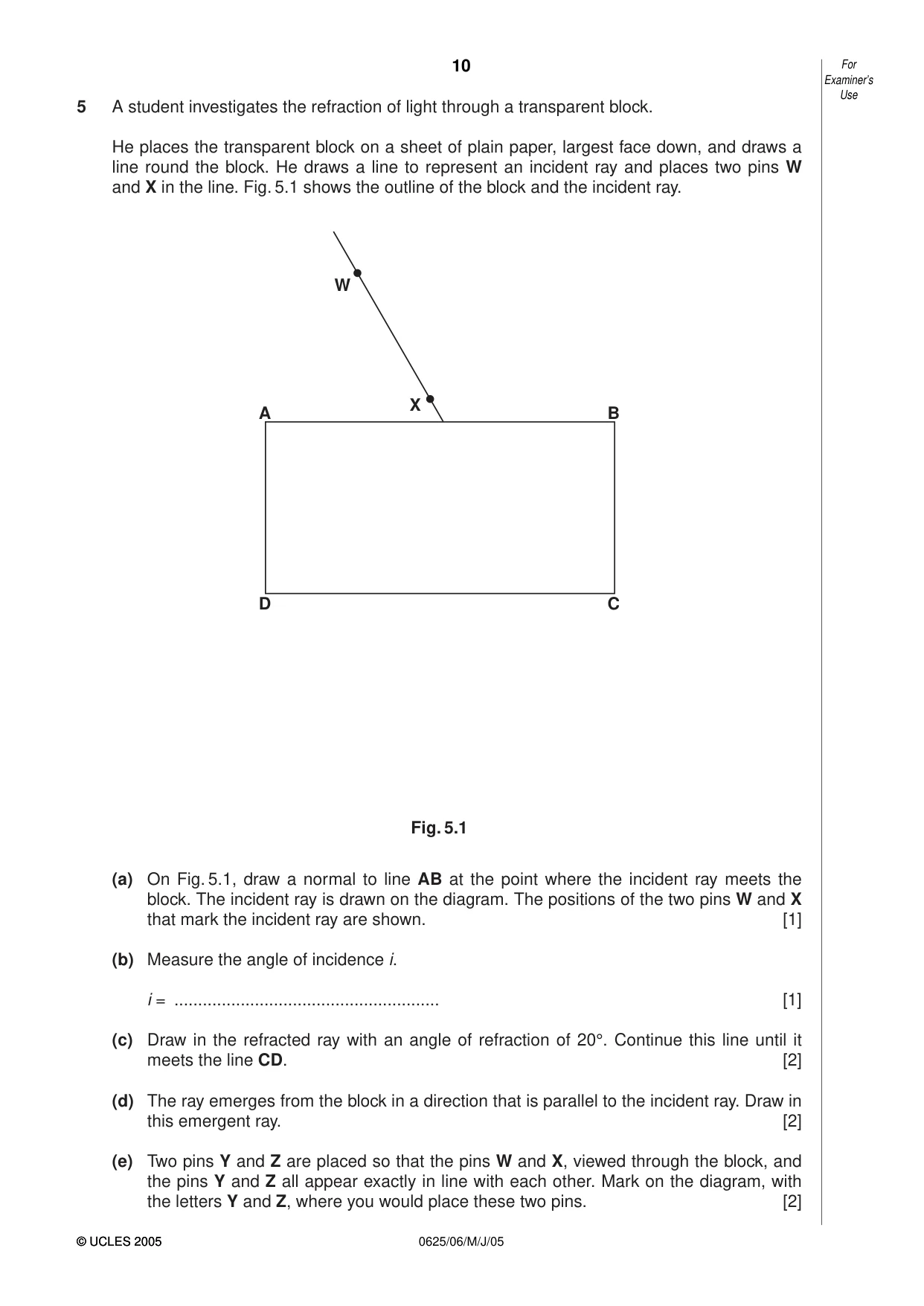 Cambridge IGCSE Physics 0625 2005 May/June Paper 6 · Variant 1 question paper, page 10 of 12