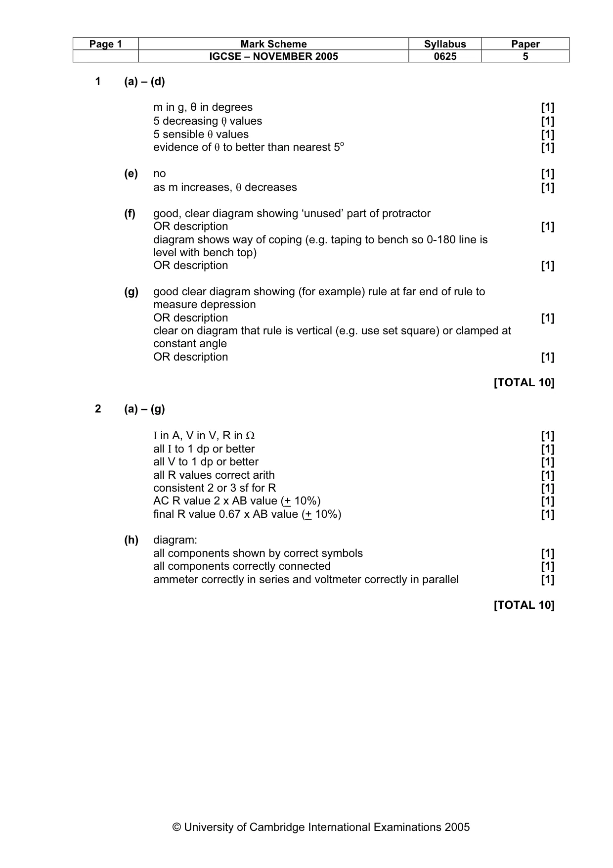 Mark scheme, page 2 of 3
