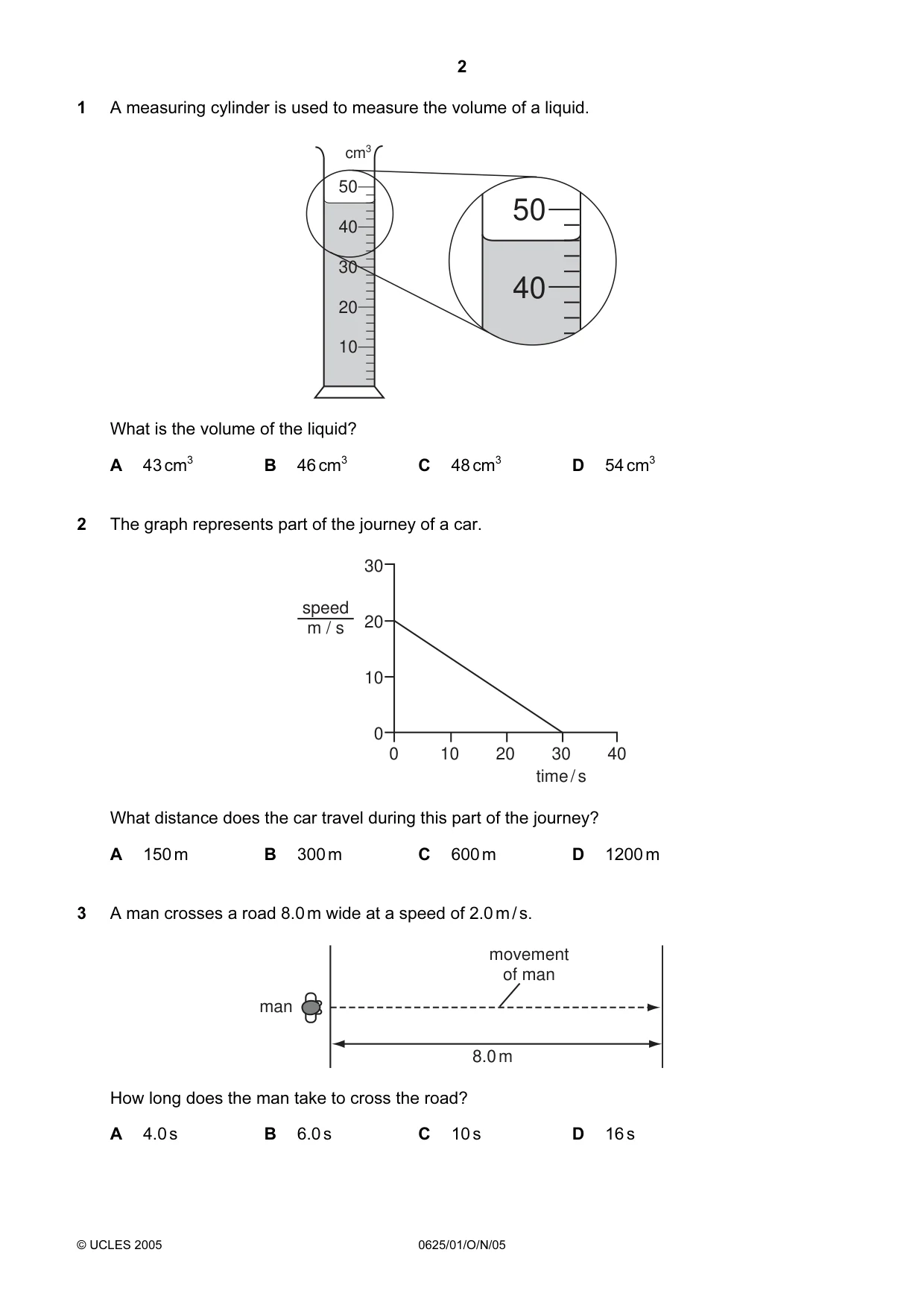 Cambridge IGCSE Physics 0625 2005 Oct/Nov Paper 1 · Variant 1 question paper, page 2 of 20