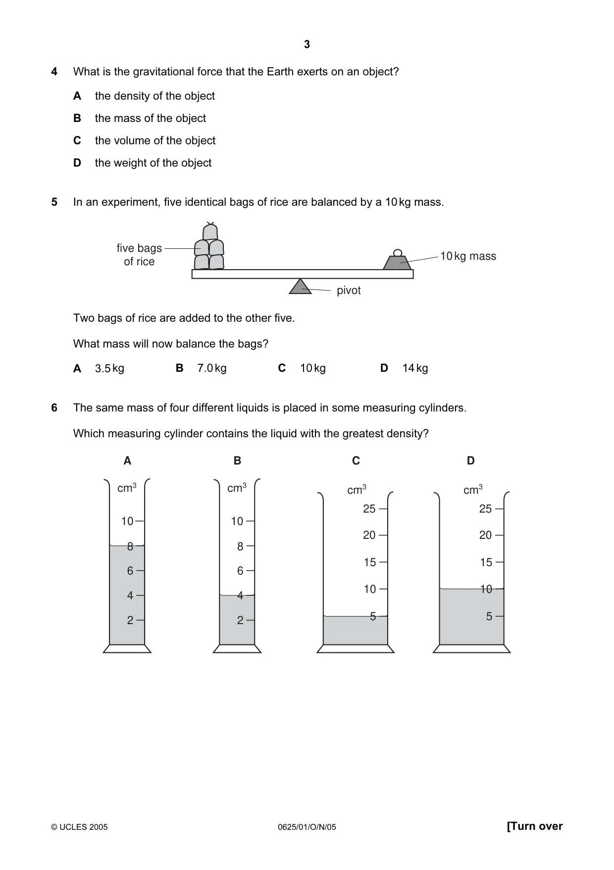 Cambridge IGCSE Physics 0625 2005 Oct/Nov Paper 1 · Variant 1 question paper, page 3 of 20