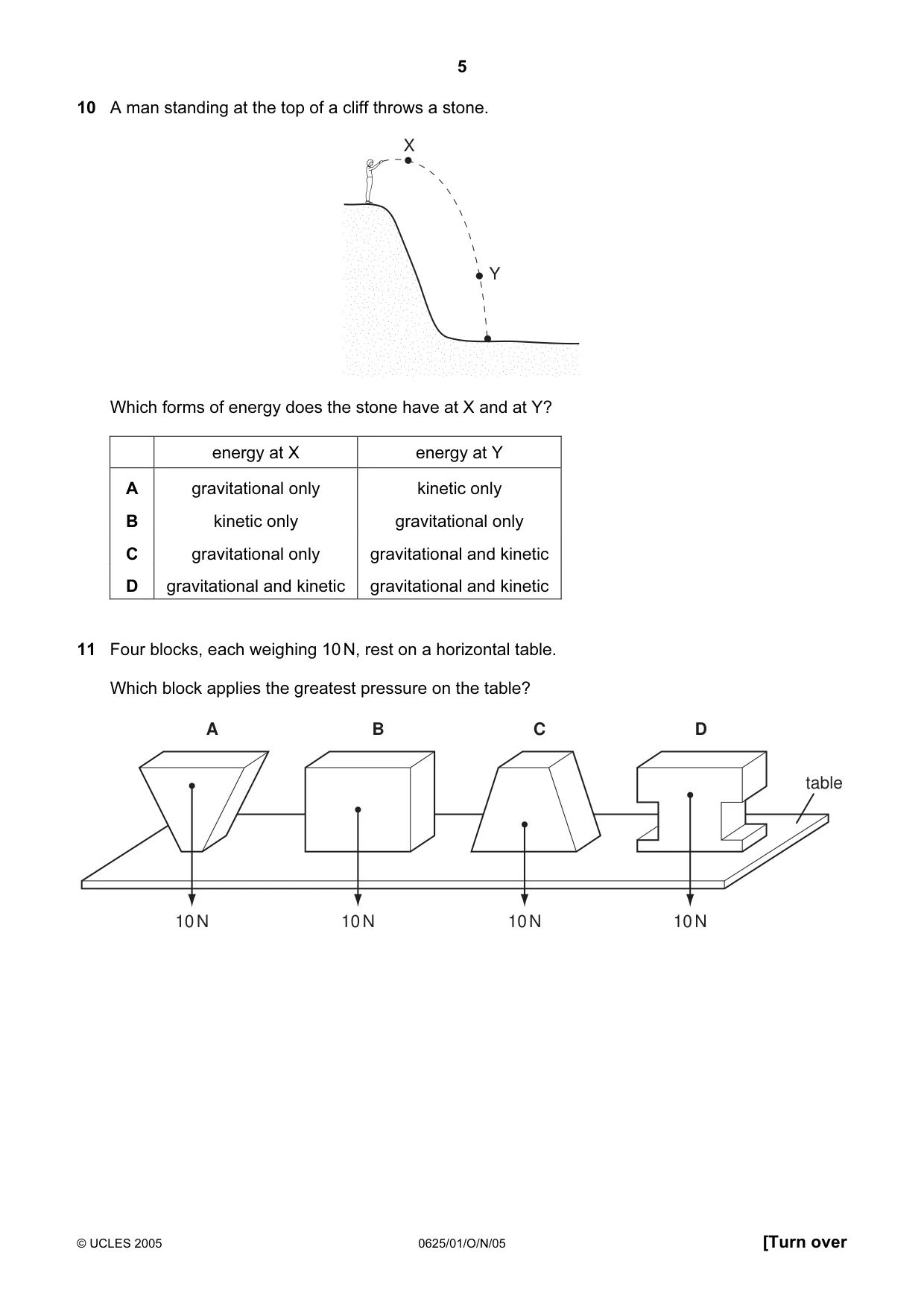 Cambridge IGCSE Physics 0625 2005 Oct/Nov Paper 1 · Variant 1 question paper, page 5 of 20