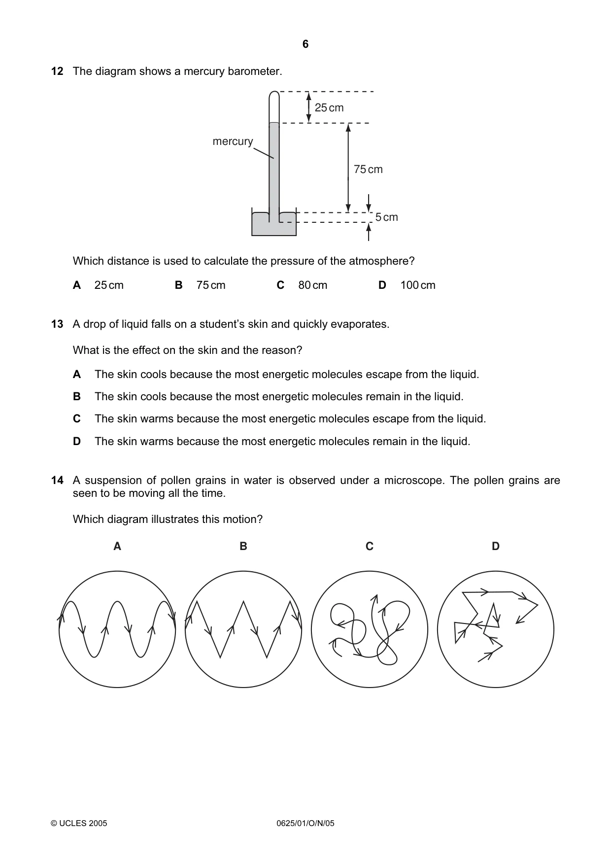 Cambridge IGCSE Physics 0625 2005 Oct/Nov Paper 1 · Variant 1 question paper, page 6 of 20