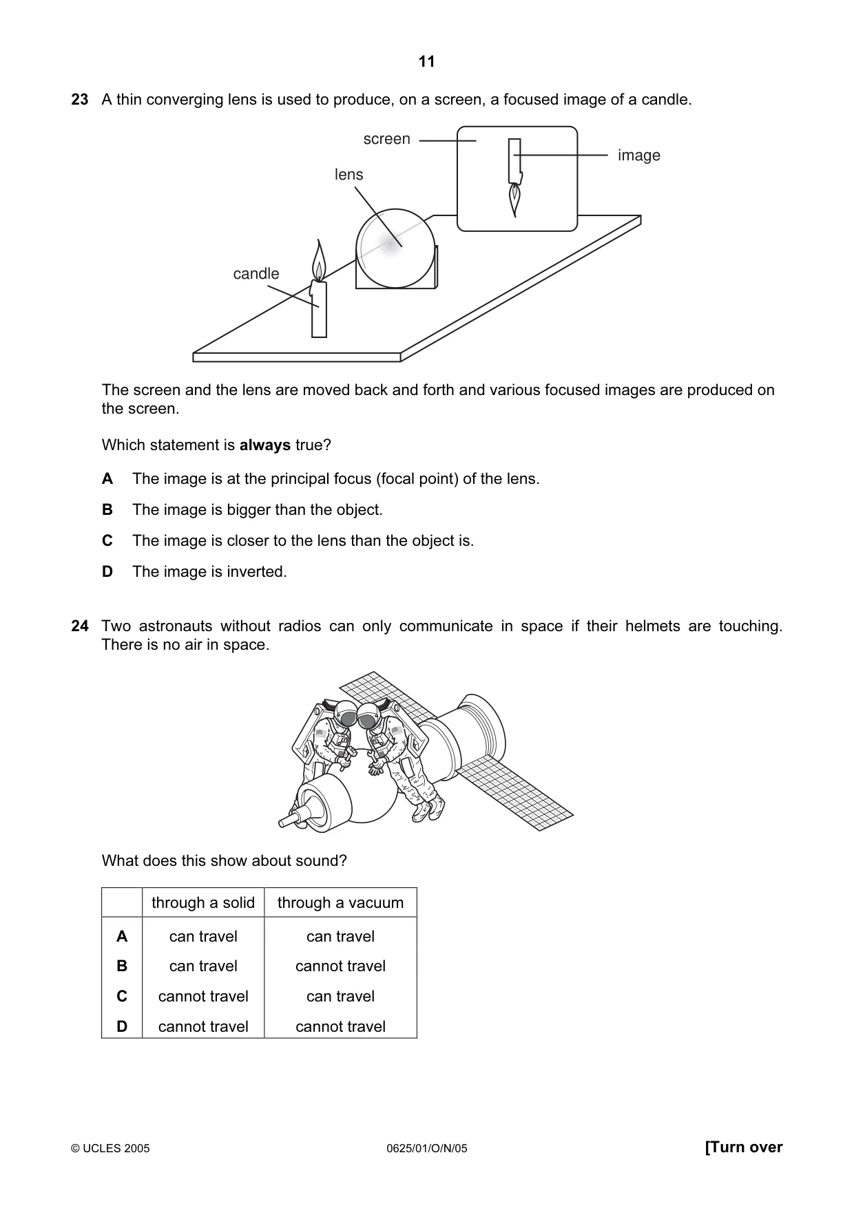 Cambridge IGCSE Physics 0625 2005 Oct/Nov Paper 1 · Variant 1 question paper, page 11 of 20
