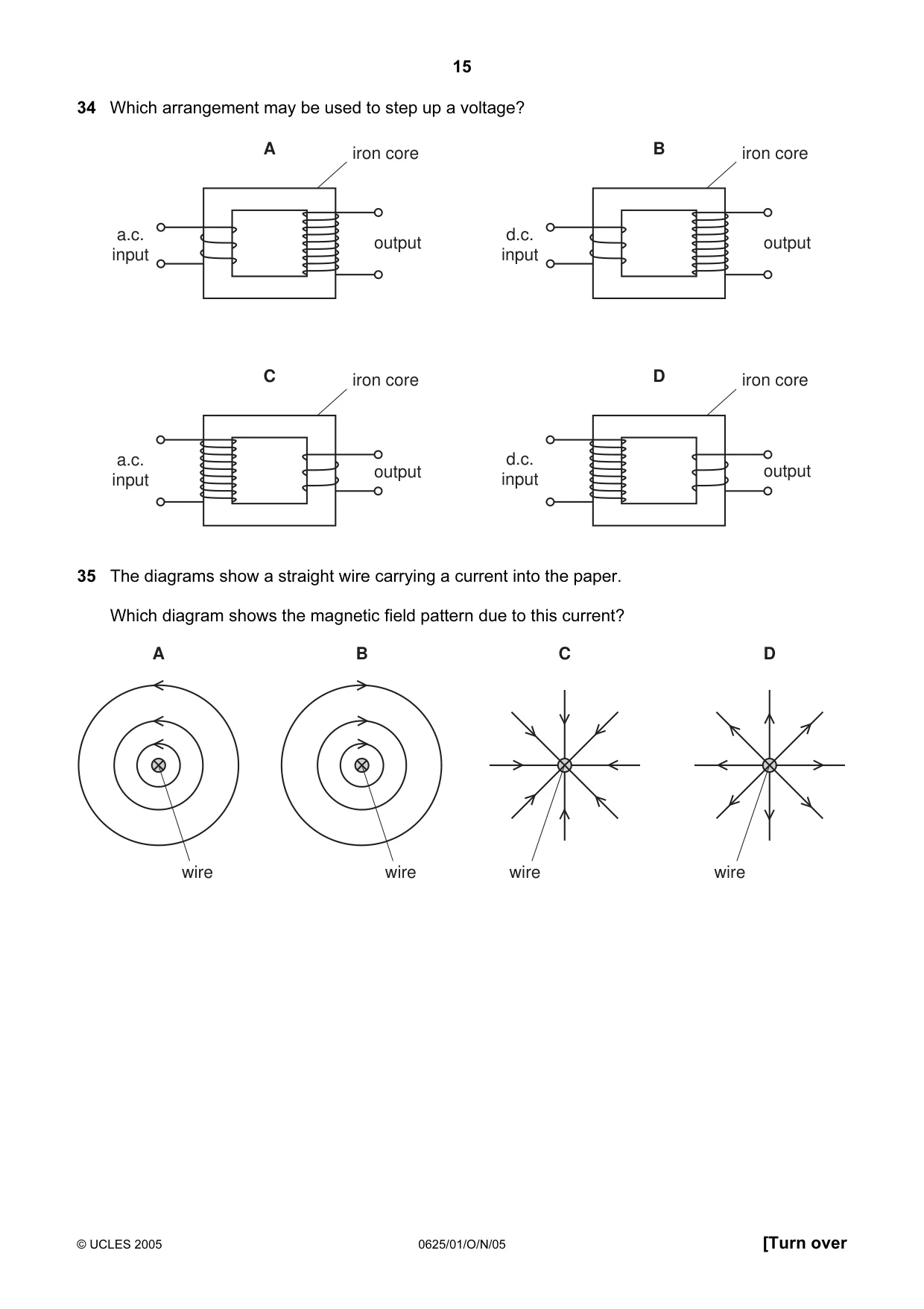 Cambridge IGCSE Physics 0625 2005 Oct/Nov Paper 1 · Variant 1 question paper, page 15 of 20