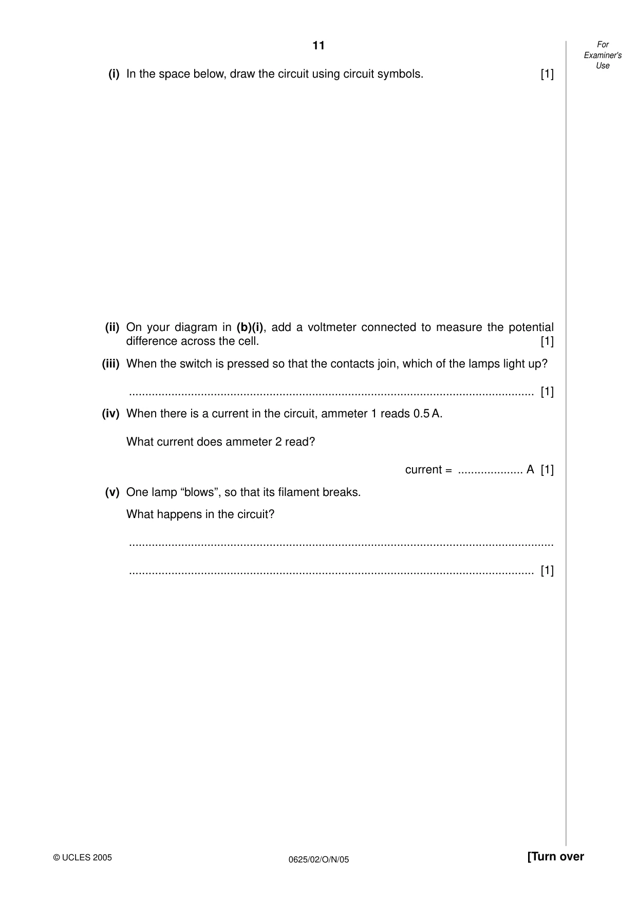 Cambridge IGCSE Physics 0625 2005 Oct/Nov Paper 2 · Variant 1 question paper, page 11 of 16