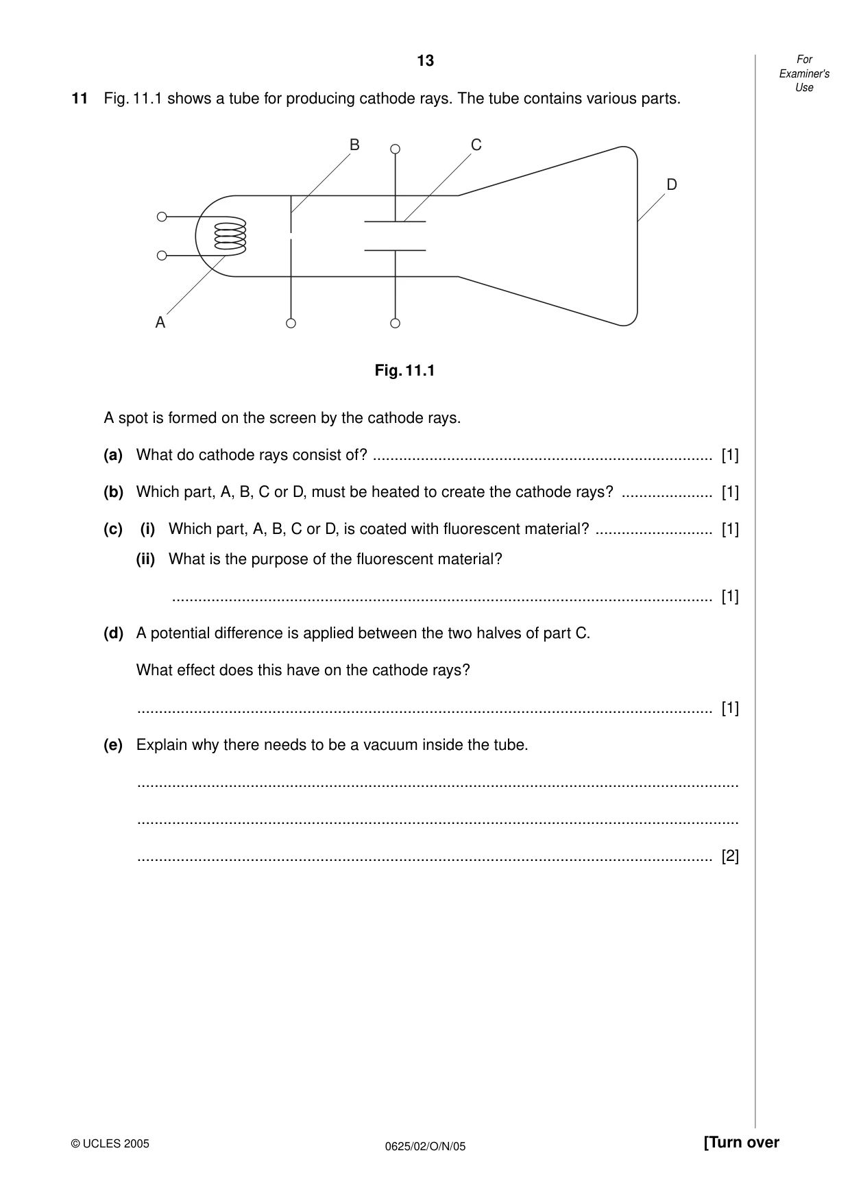 Cambridge IGCSE Physics 0625 2005 Oct/Nov Paper 2 · Variant 1 question paper, page 13 of 16