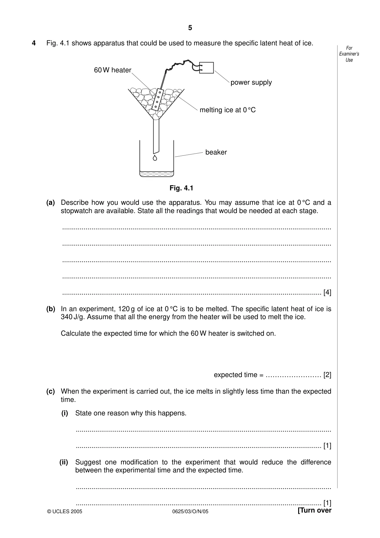 Cambridge IGCSE Physics 0625 2005 Oct/Nov Paper 3 · Variant 1 question paper, page 5 of 16