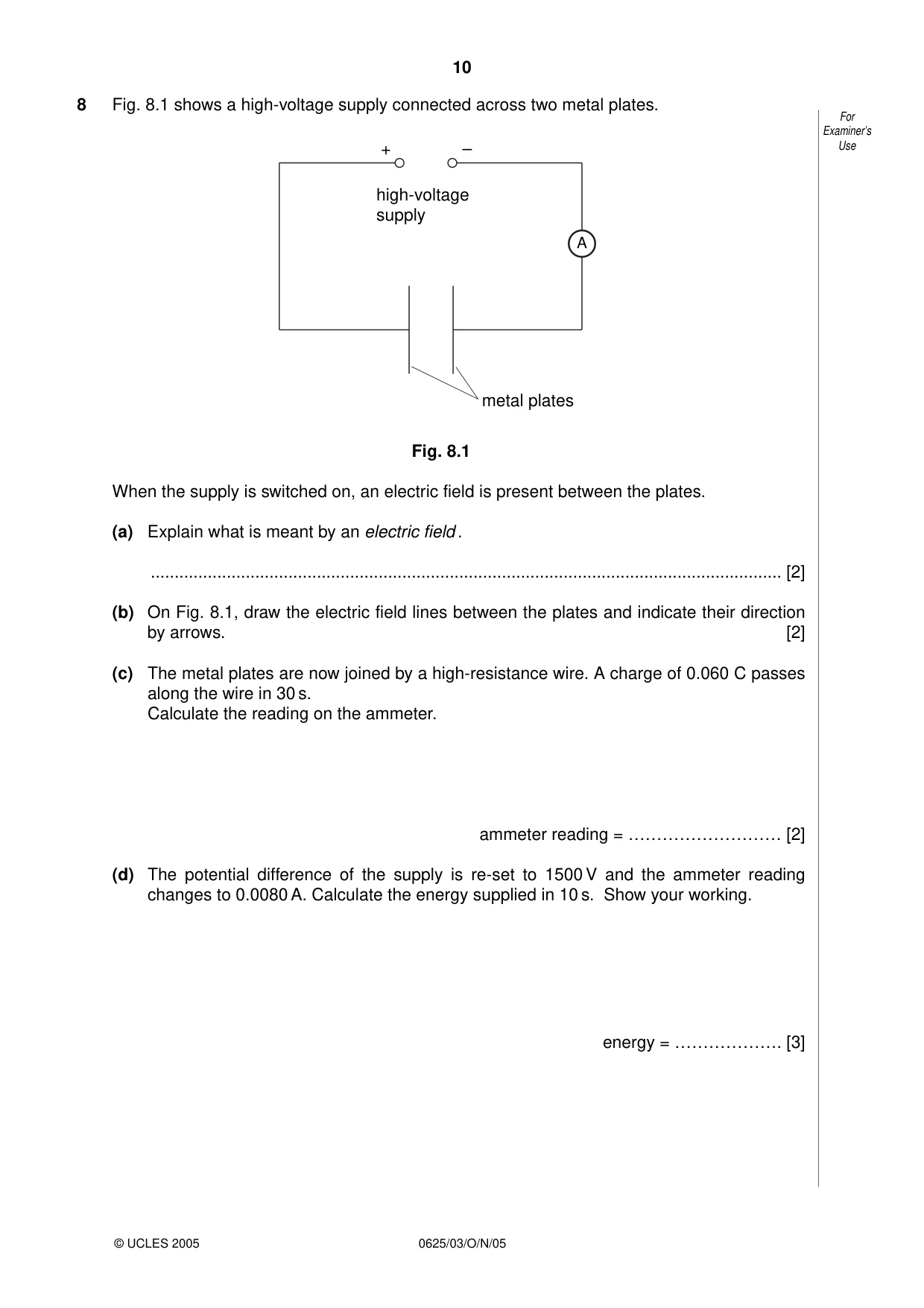 Cambridge IGCSE Physics 0625 2005 Oct/Nov Paper 3 · Variant 1 question paper, page 10 of 16