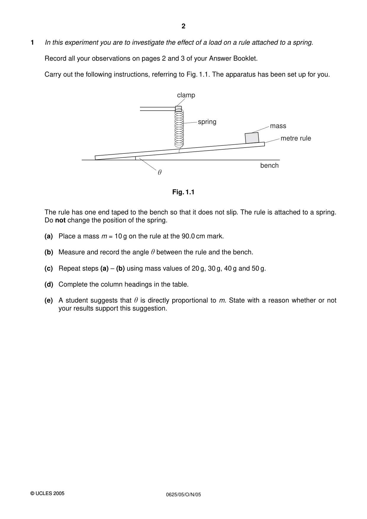 Cambridge IGCSE Physics 0625 2005 Oct/Nov Paper 5 · Variant 1 question paper, page 2 of 8