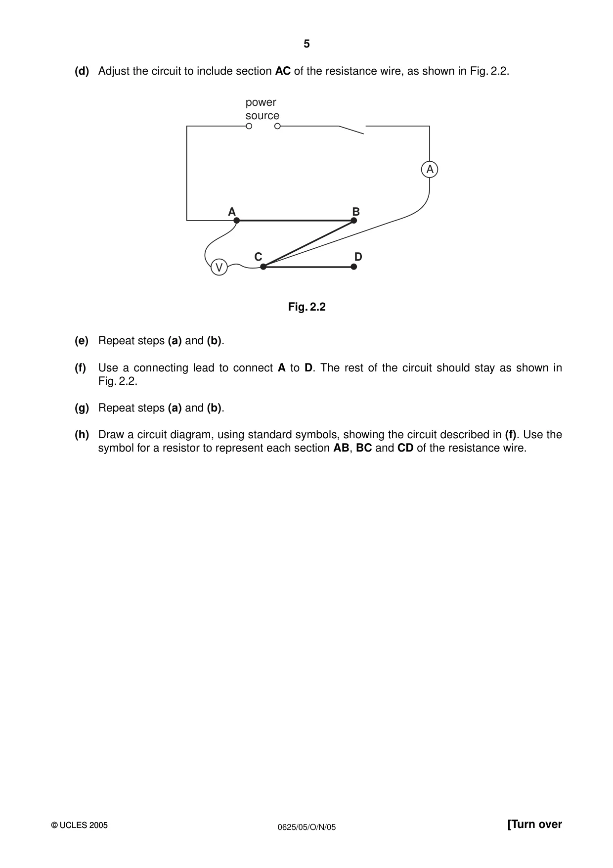 Cambridge IGCSE Physics 0625 2005 Oct/Nov Paper 5 · Variant 1 question paper, page 5 of 8