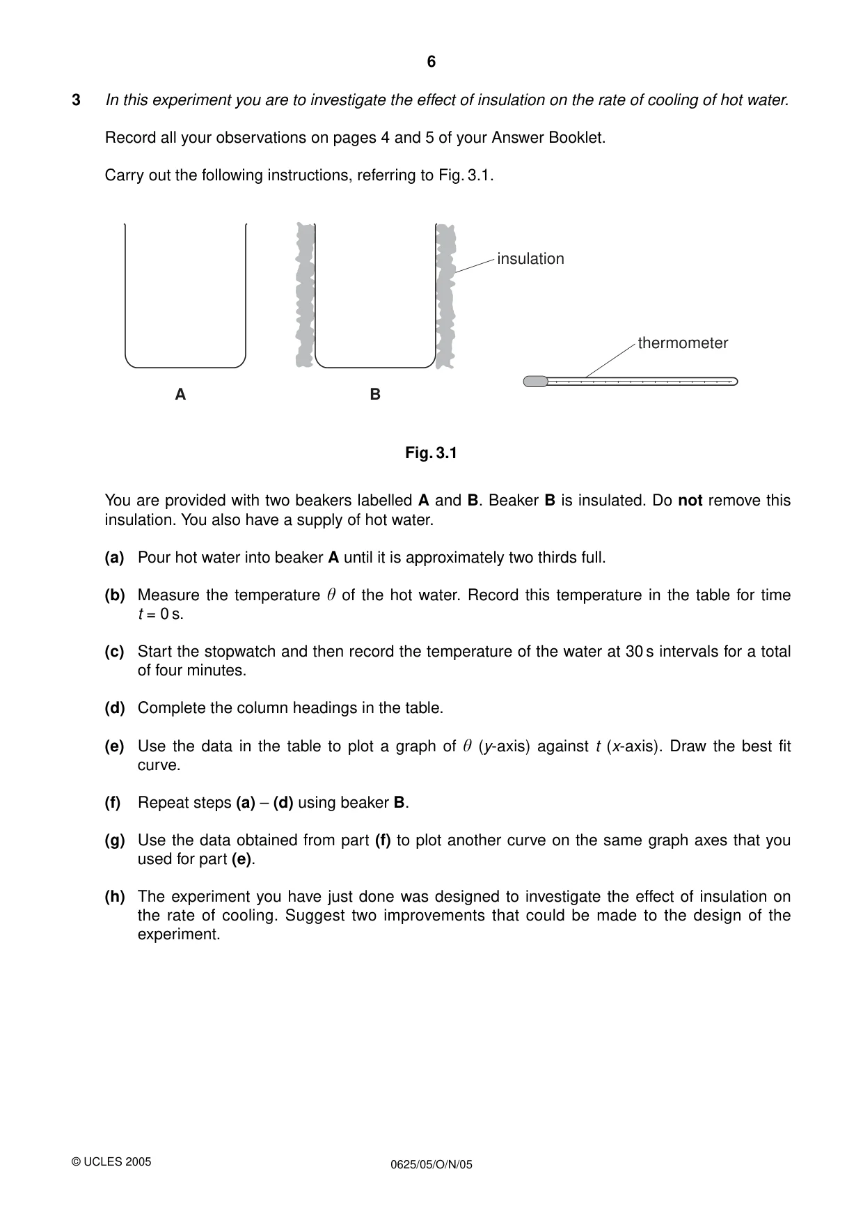 Cambridge IGCSE Physics 0625 2005 Oct/Nov Paper 5 · Variant 1 question paper, page 6 of 8