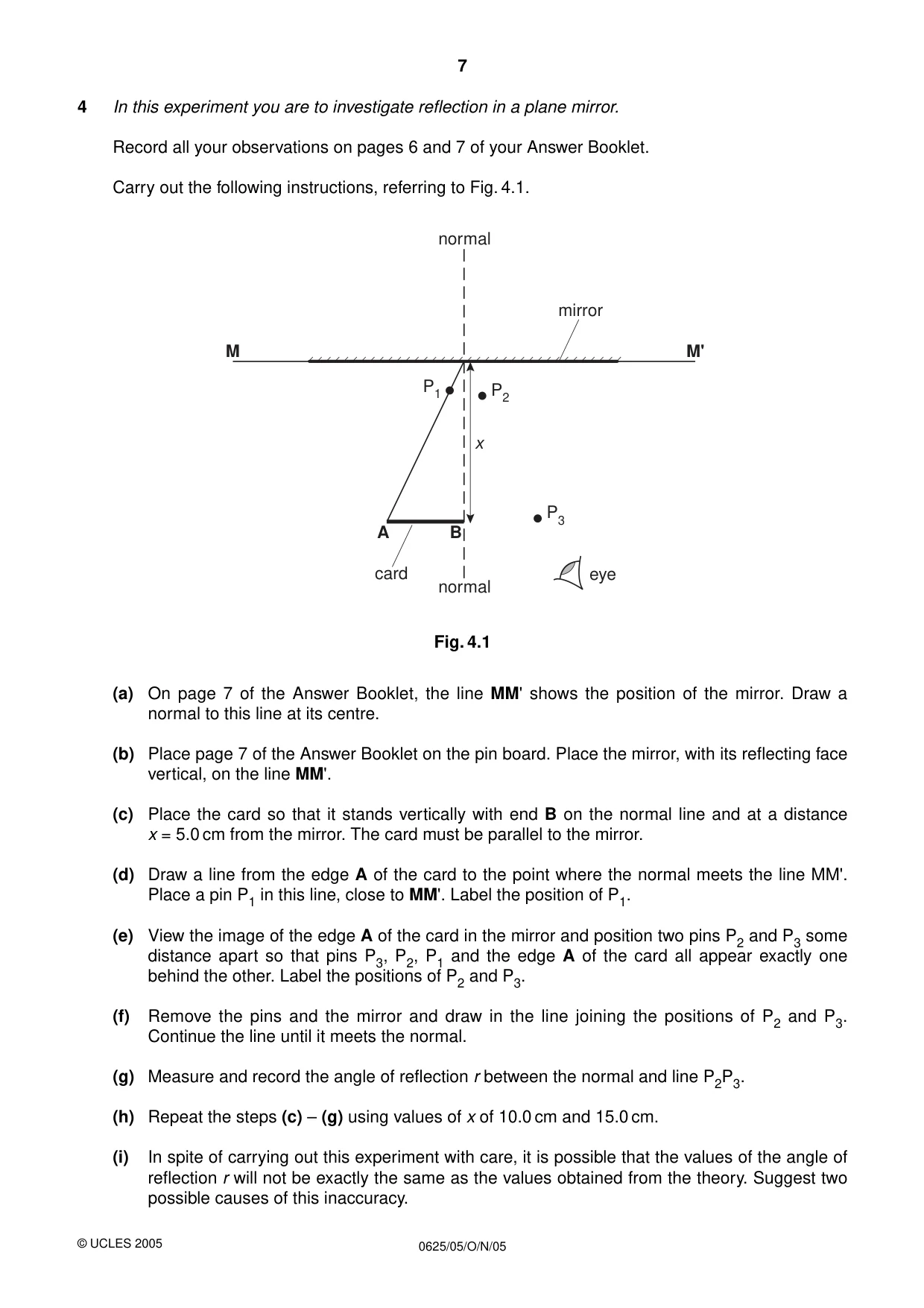 Cambridge IGCSE Physics 0625 2005 Oct/Nov Paper 5 · Variant 1 question paper, page 7 of 8