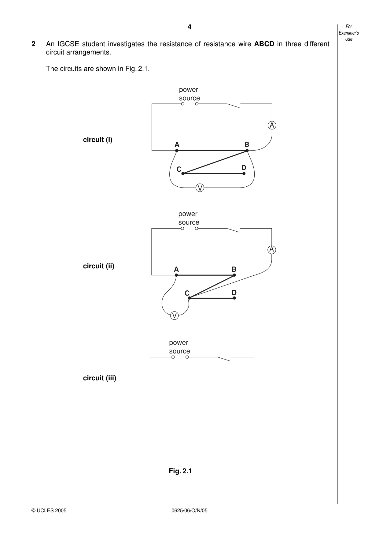 Cambridge IGCSE Physics 0625 2005 Oct/Nov Paper 6 · Variant 1 question paper, page 4 of 12