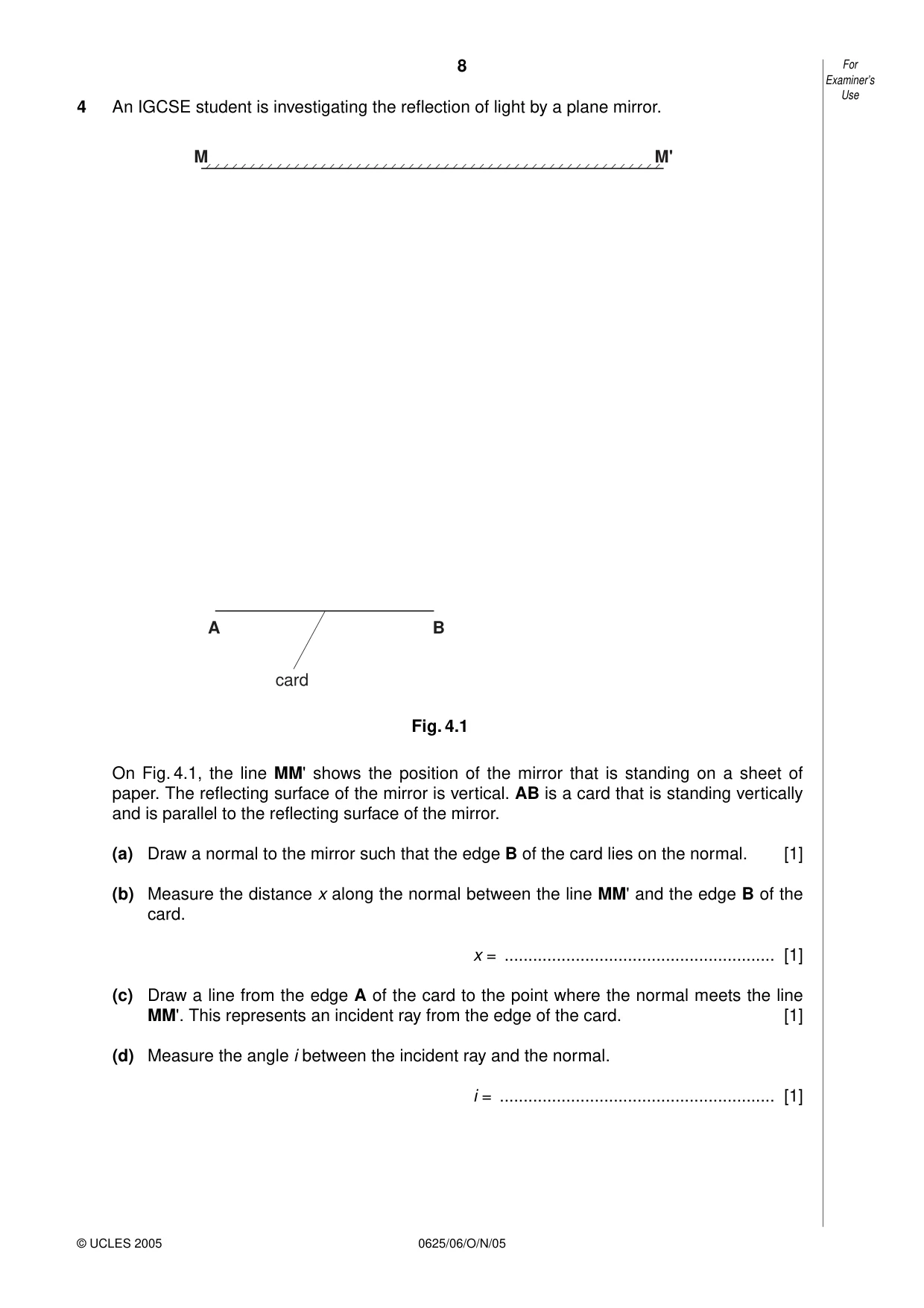 Cambridge IGCSE Physics 0625 2005 Oct/Nov Paper 6 · Variant 1 question paper, page 8 of 12