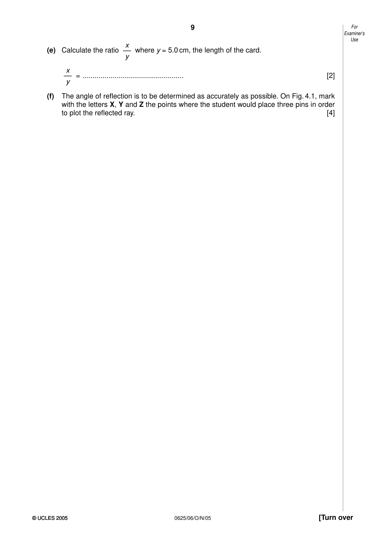 Cambridge IGCSE Physics 0625 2005 Oct/Nov Paper 6 · Variant 1 question paper, page 9 of 12