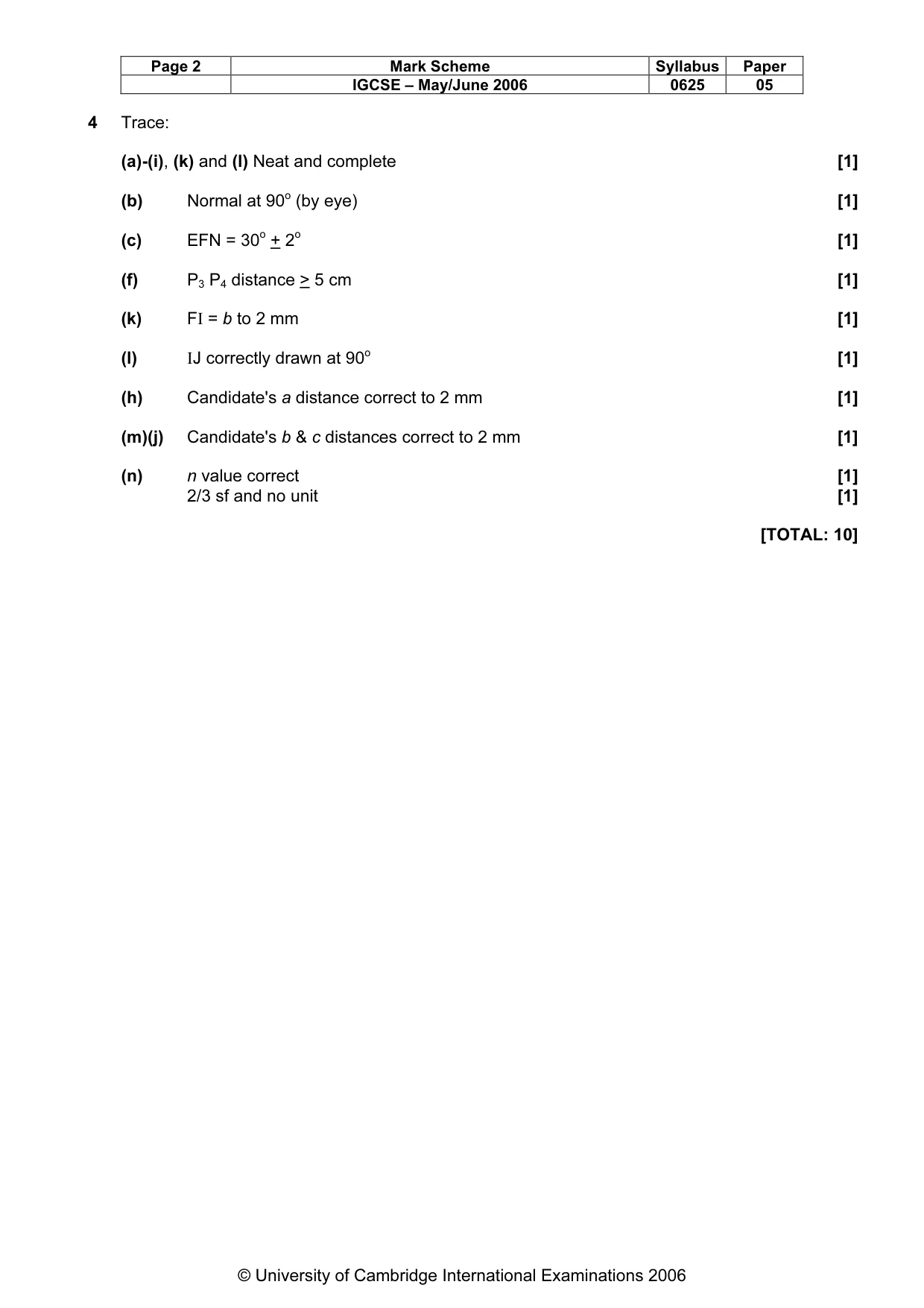 Mark scheme, page 3 of 3