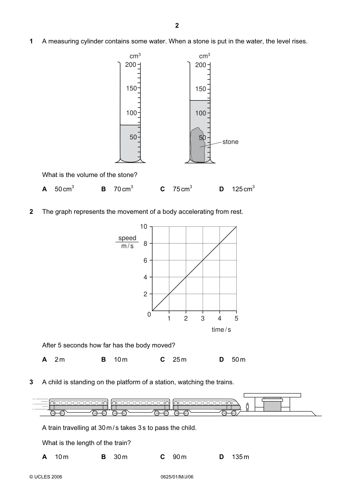 Cambridge IGCSE Physics 0625 2006 May/June Paper 1 · Variant 1 question paper, page 2 of 16
