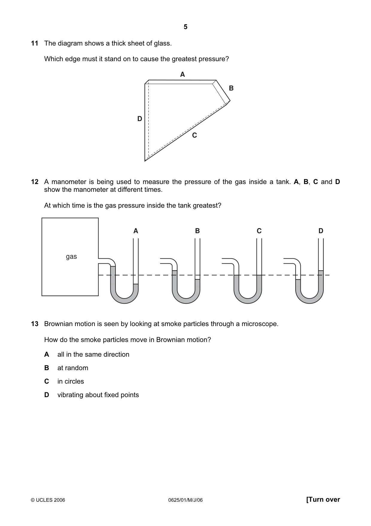 Cambridge IGCSE Physics 0625 2006 May/June Paper 1 · Variant 1 question paper, page 5 of 16