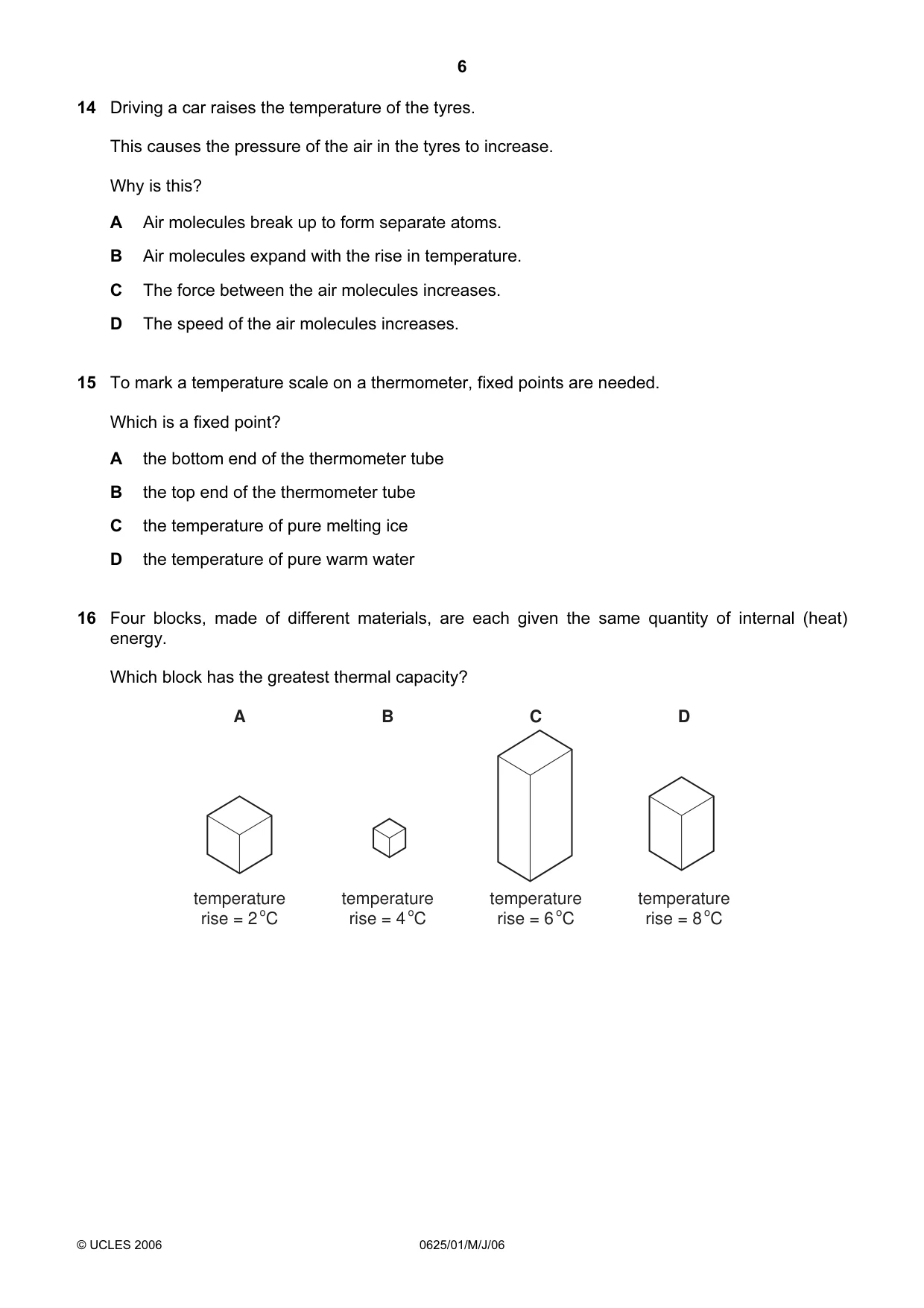 Cambridge IGCSE Physics 0625 2006 May/June Paper 1 · Variant 1 question paper, page 6 of 16