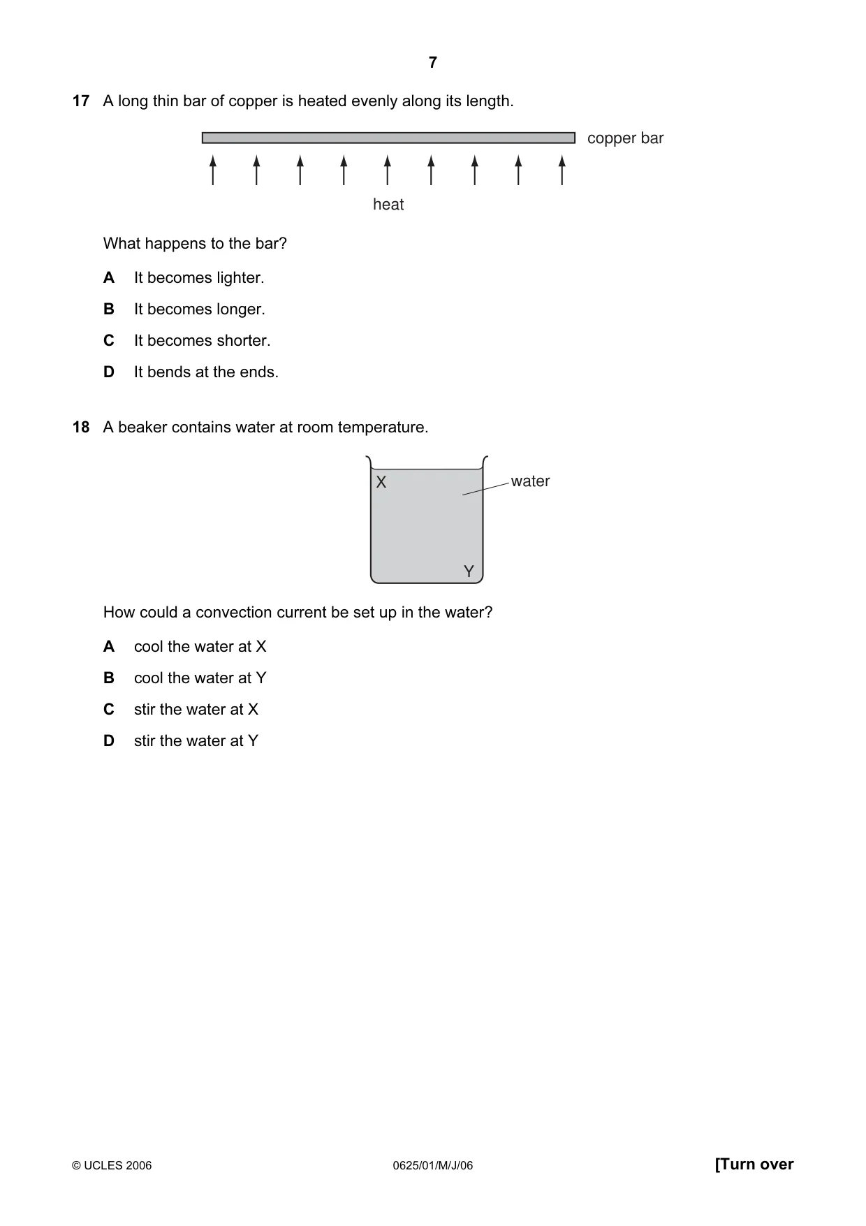 Cambridge IGCSE Physics 0625 2006 May/June Paper 1 · Variant 1 question paper, page 7 of 16