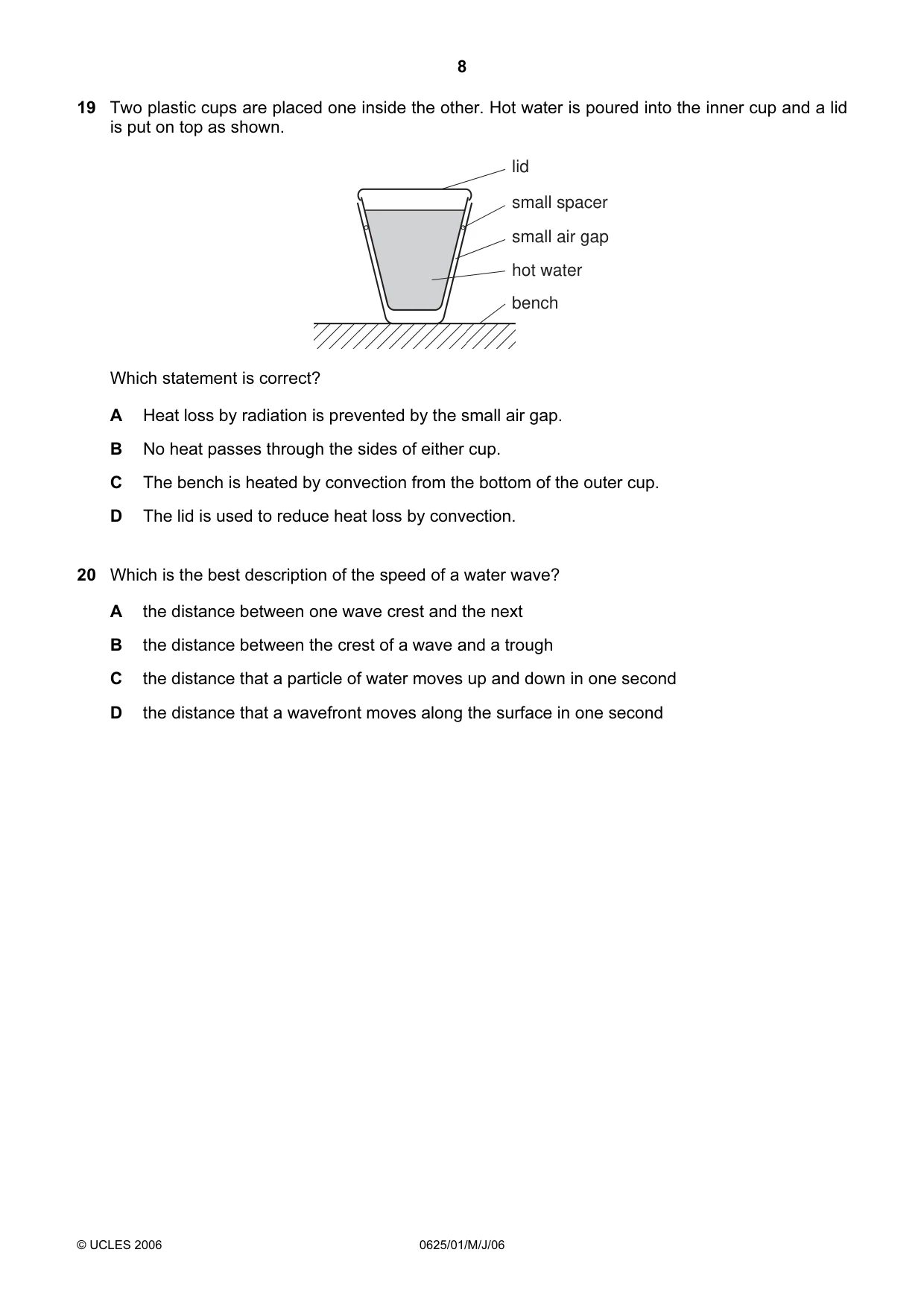 Cambridge IGCSE Physics 0625 2006 May/June Paper 1 · Variant 1 question paper, page 8 of 16