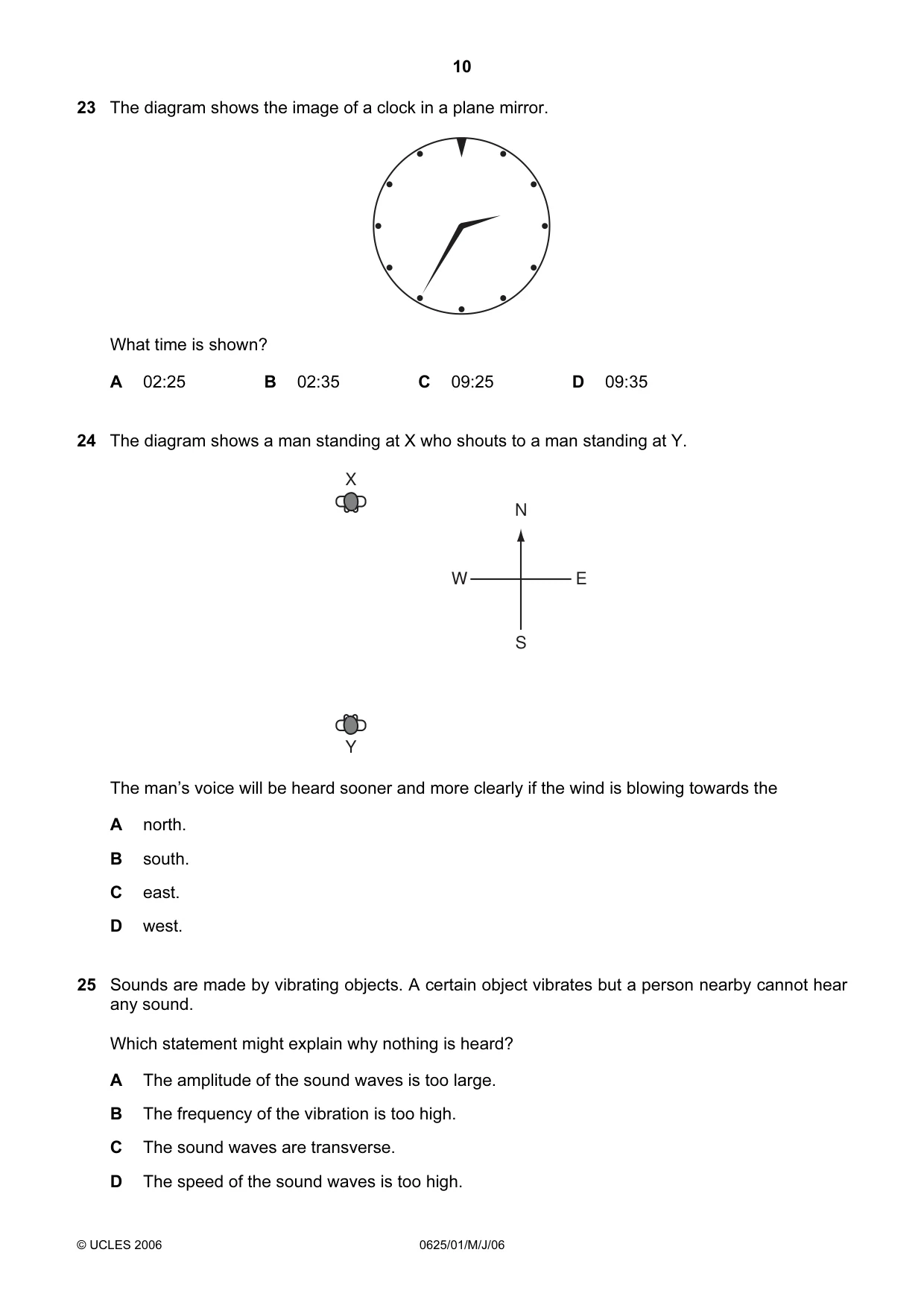 Cambridge IGCSE Physics 0625 2006 May/June Paper 1 · Variant 1 question paper, page 10 of 16