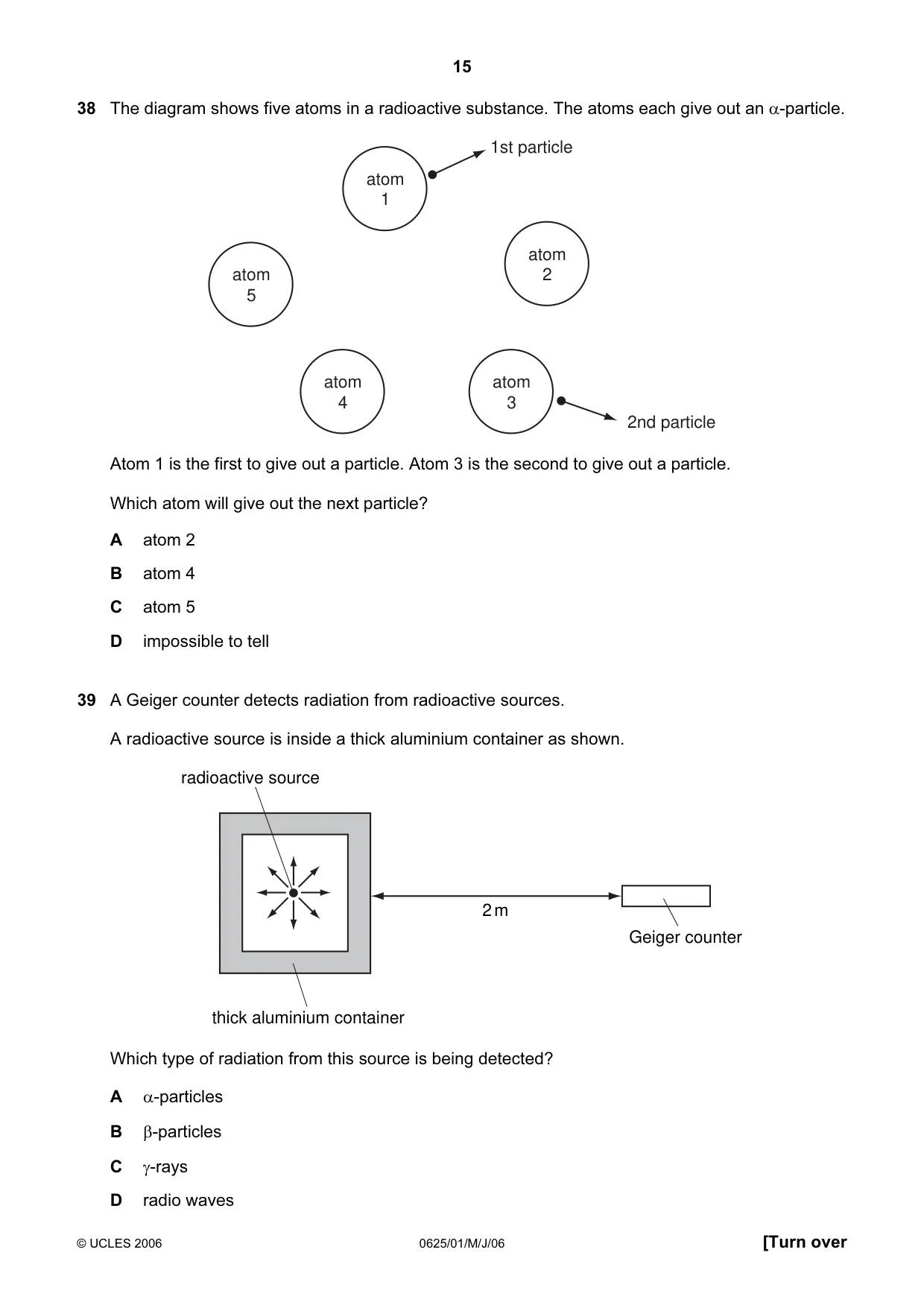 Cambridge IGCSE Physics 0625 2006 May/June Paper 1 · Variant 1 question paper, page 15 of 16