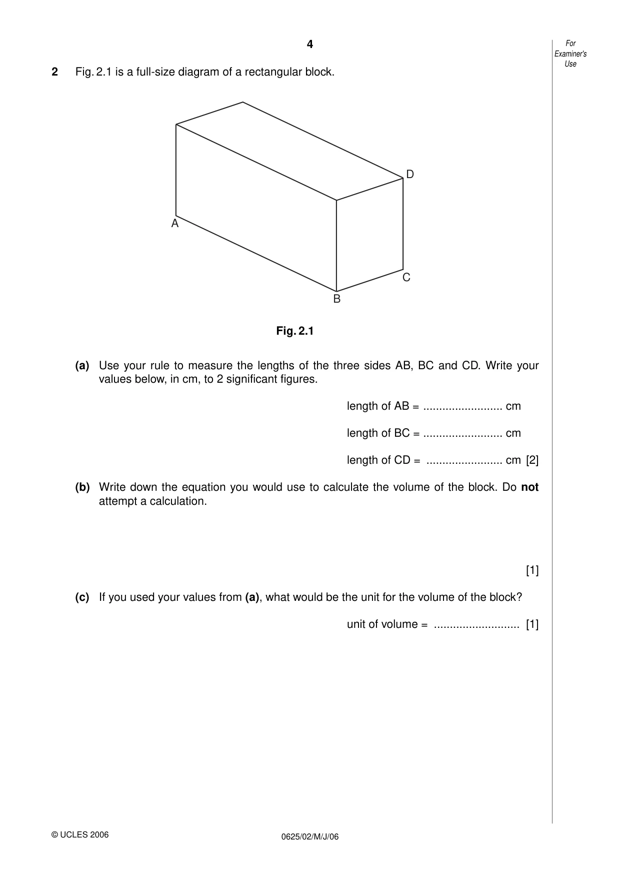 Cambridge IGCSE Physics 0625 2006 May/June Paper 2 · Variant 1 question paper, page 4 of 16