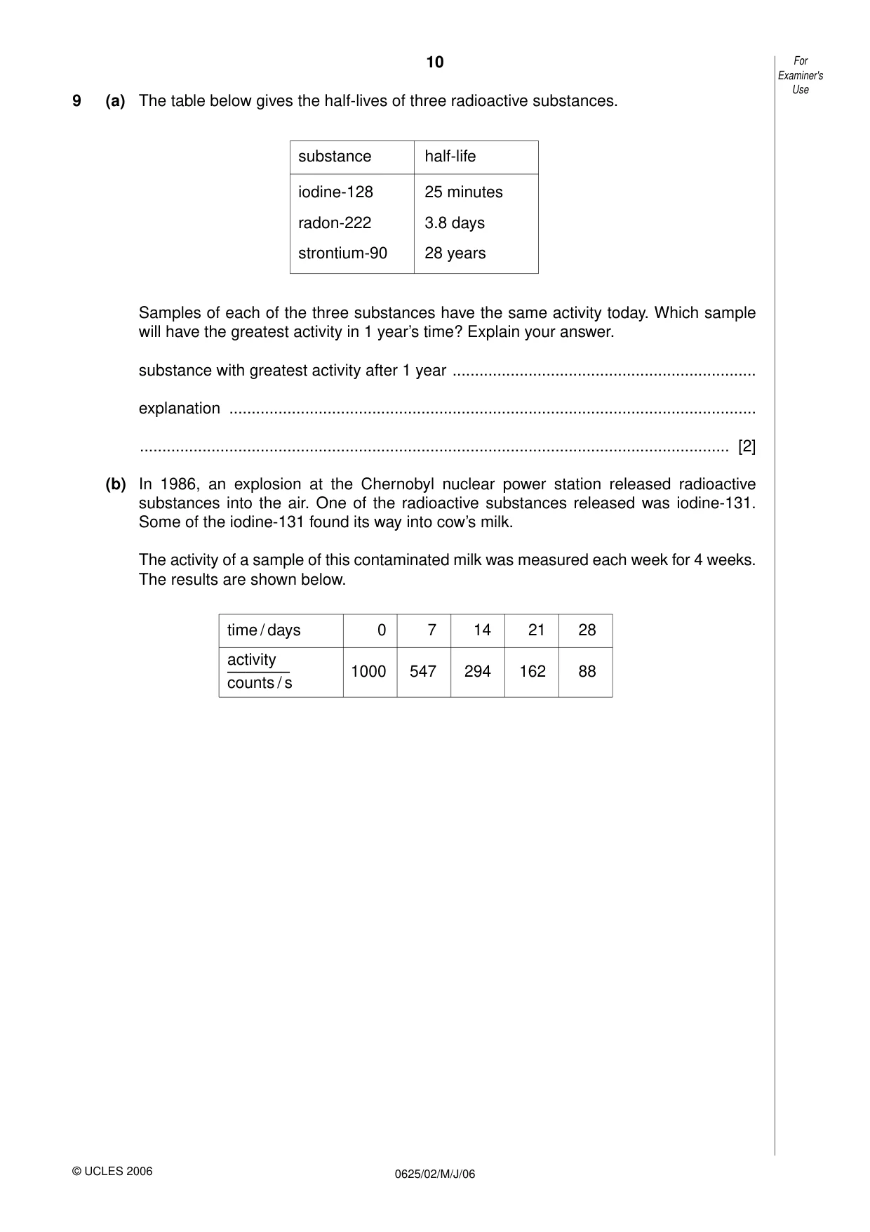 Cambridge IGCSE Physics 0625 2006 May/June Paper 2 · Variant 1 question paper, page 10 of 16