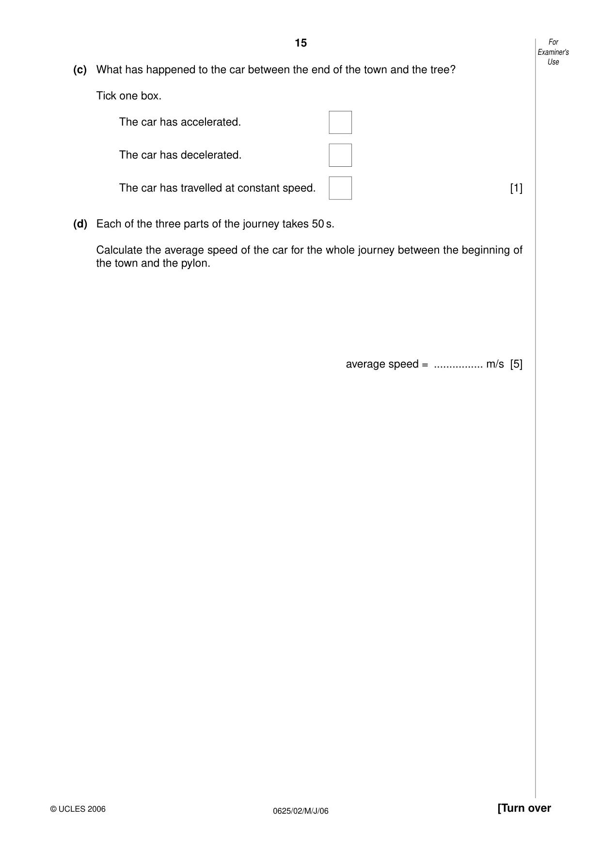 Cambridge IGCSE Physics 0625 2006 May/June Paper 2 · Variant 1 question paper, page 15 of 16