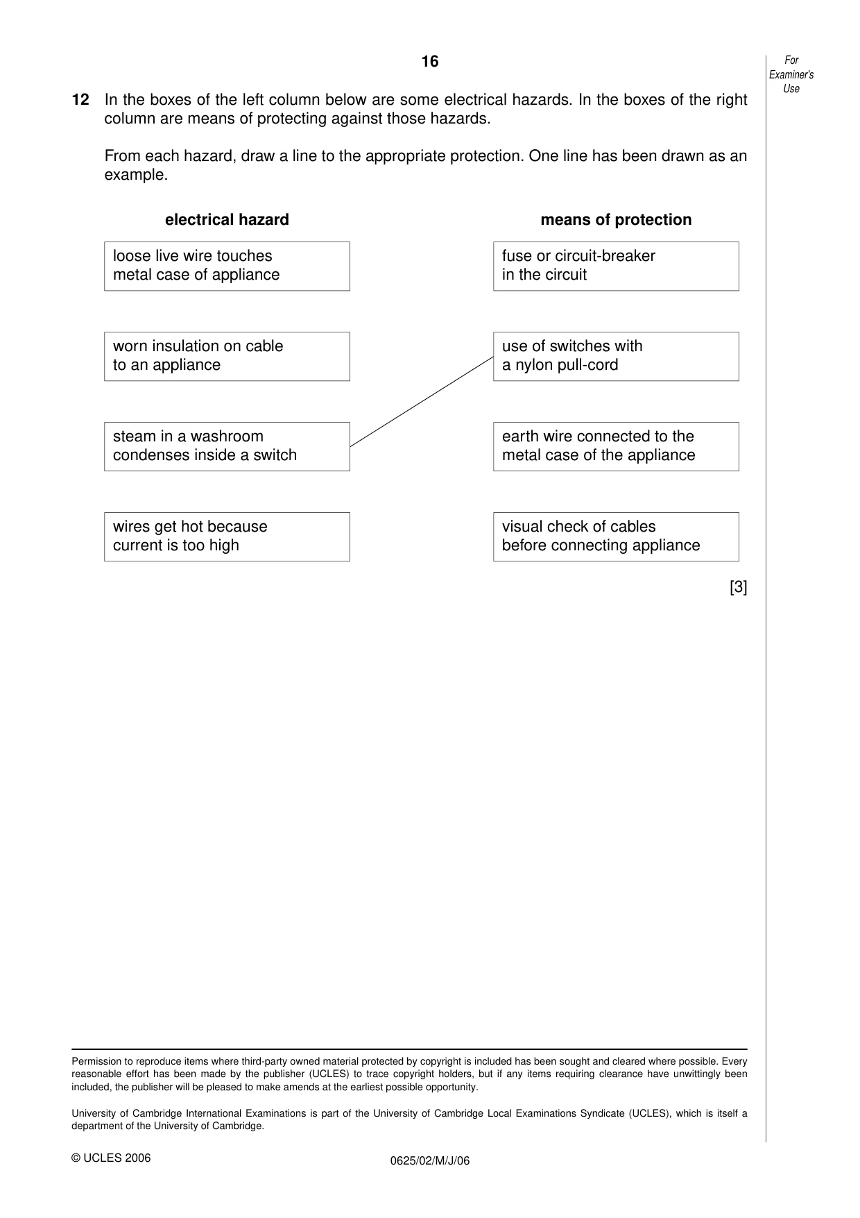 Cambridge IGCSE Physics 0625 2006 May/June Paper 2 · Variant 1 question paper, page 16 of 16