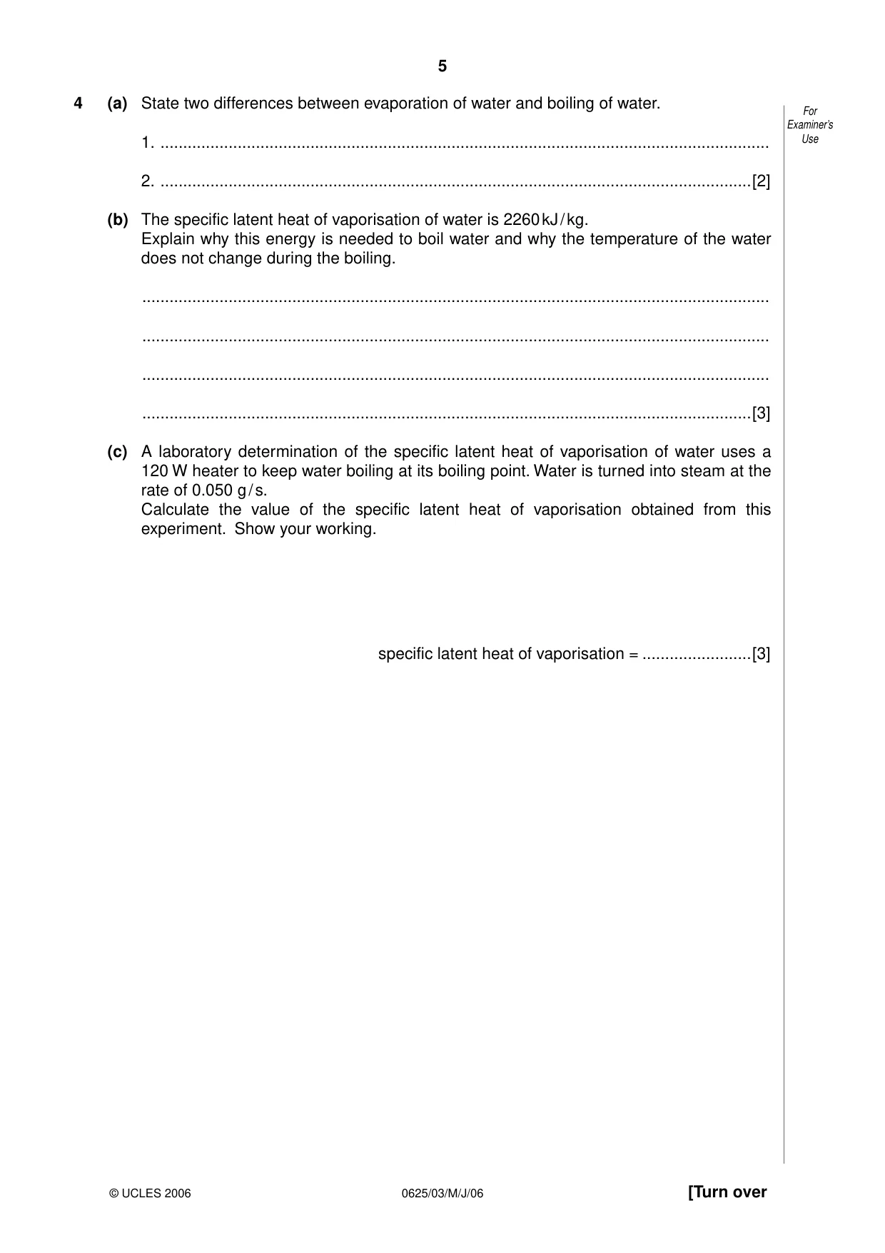 Cambridge IGCSE Physics 0625 2006 May/June Paper 3 · Variant 1 question paper, page 5 of 12