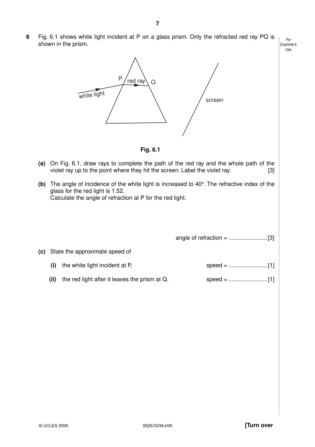 Cambridge IGCSE Physics 0625 2006 May/June Paper 3 · Variant 1 question paper, page 7 of 12