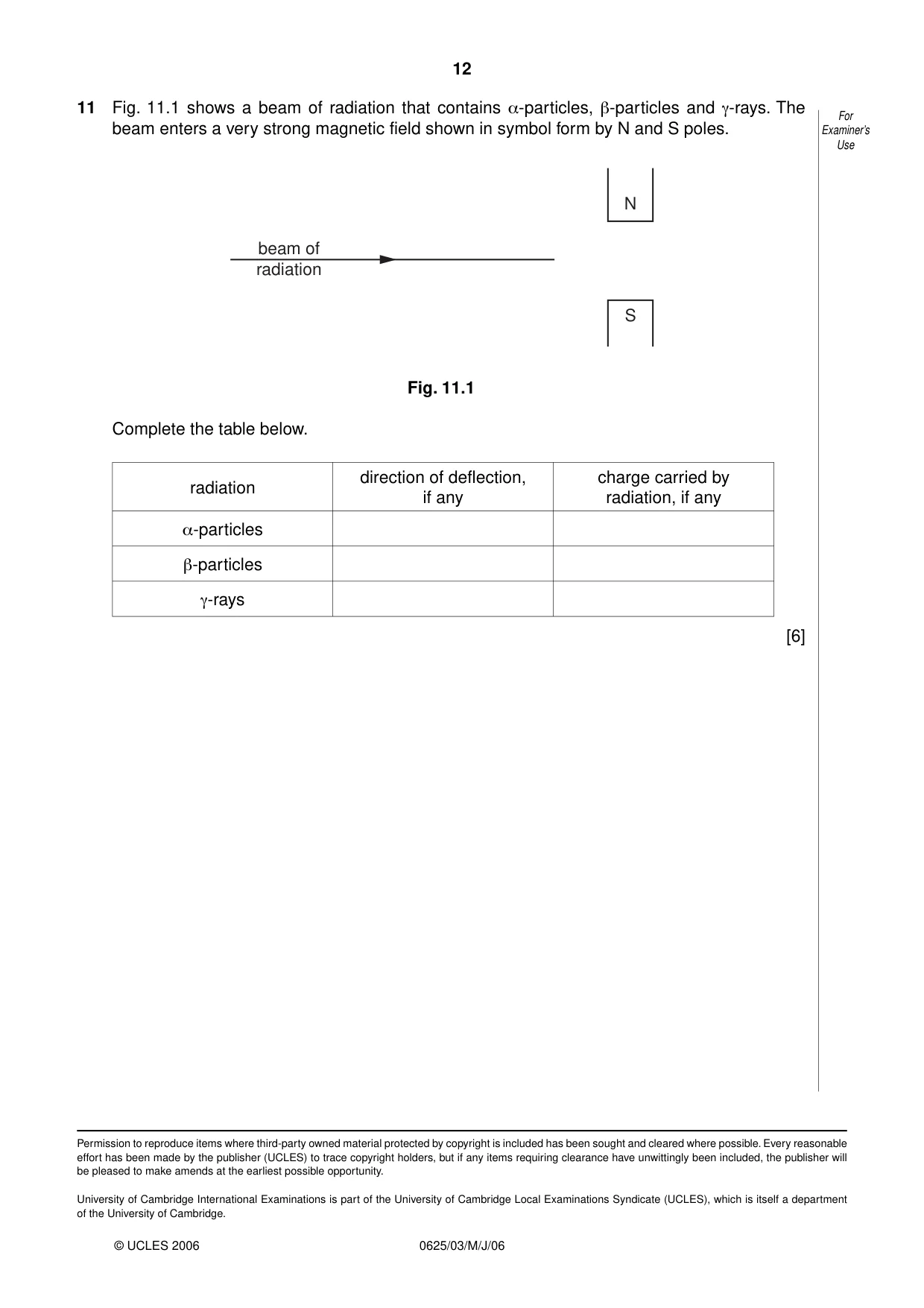 Cambridge IGCSE Physics 0625 2006 May/June Paper 3 · Variant 1 question paper, page 12 of 12