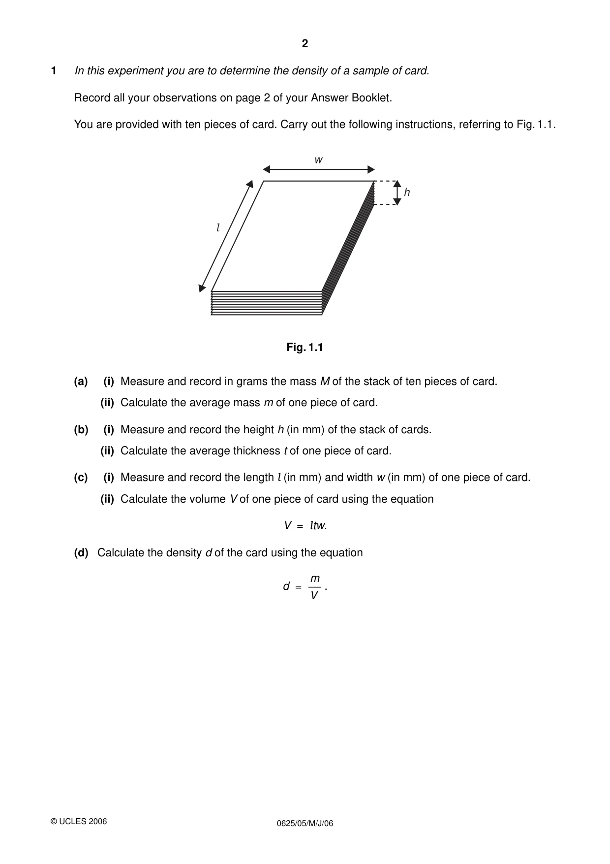 Cambridge IGCSE Physics 0625 2006 May/June Paper 5 · Variant 1 question paper, page 2 of 8