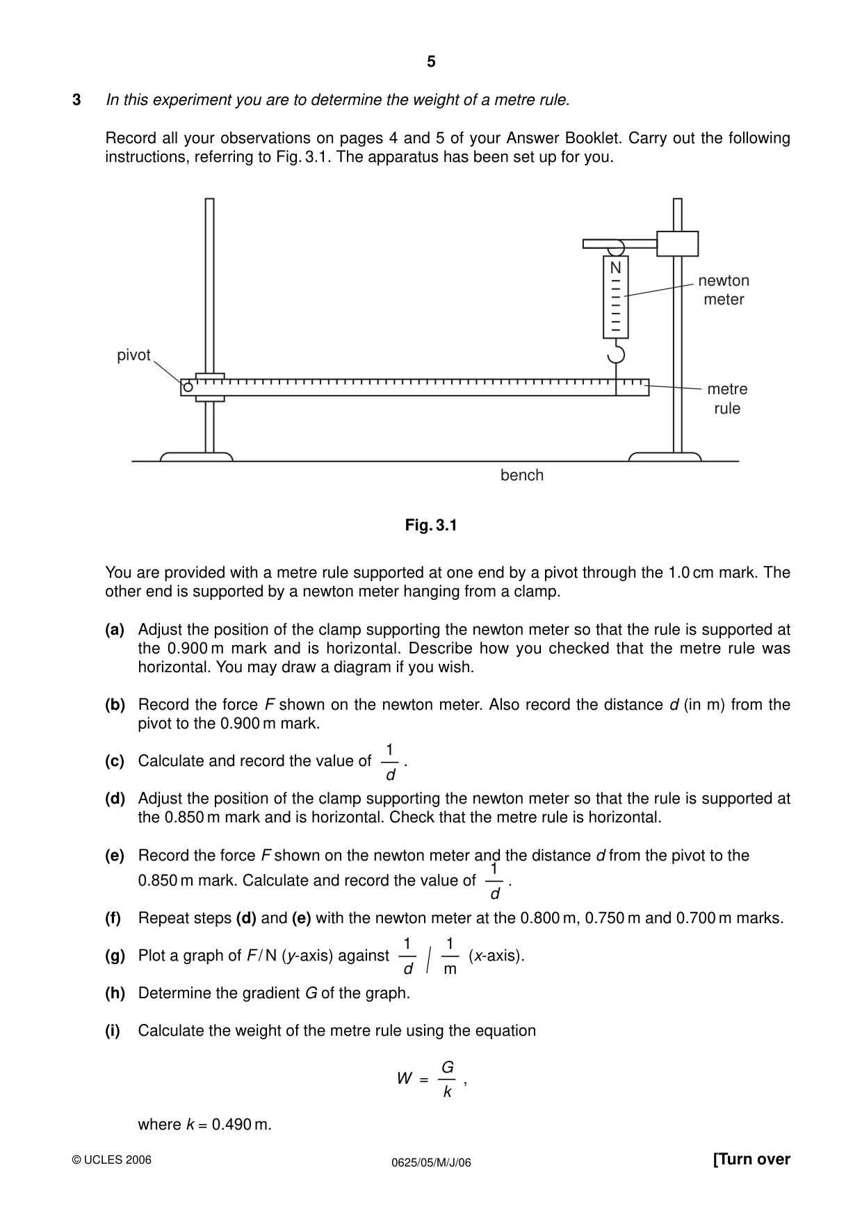 Cambridge IGCSE Physics 0625 2006 May/June Paper 5 · Variant 1 question paper, page 5 of 8