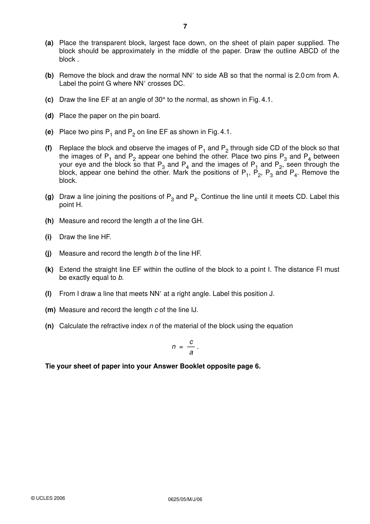 Cambridge IGCSE Physics 0625 2006 May/June Paper 5 · Variant 1 question paper, page 7 of 8