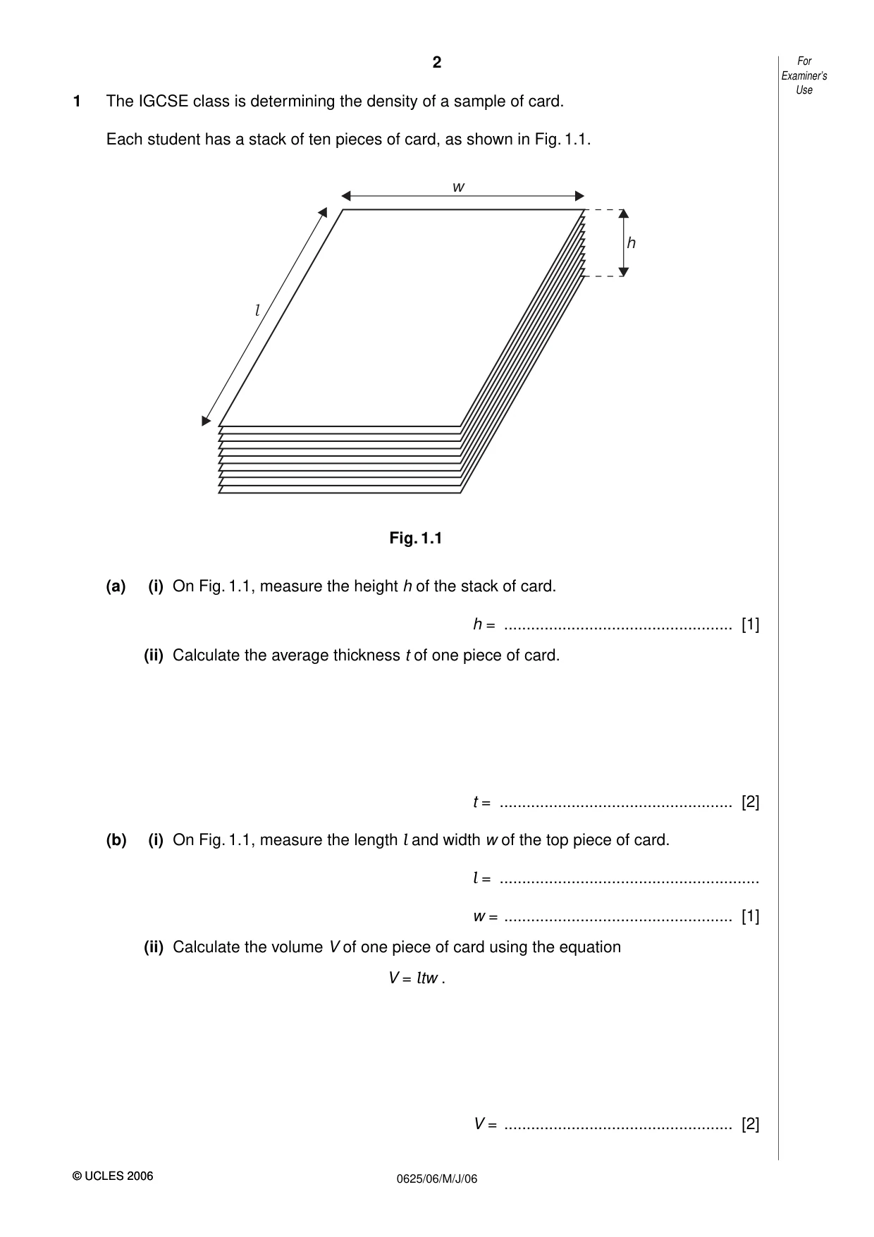 Cambridge IGCSE Physics 0625 2006 May/June Paper 6 · Variant 1 question paper, page 2 of 12