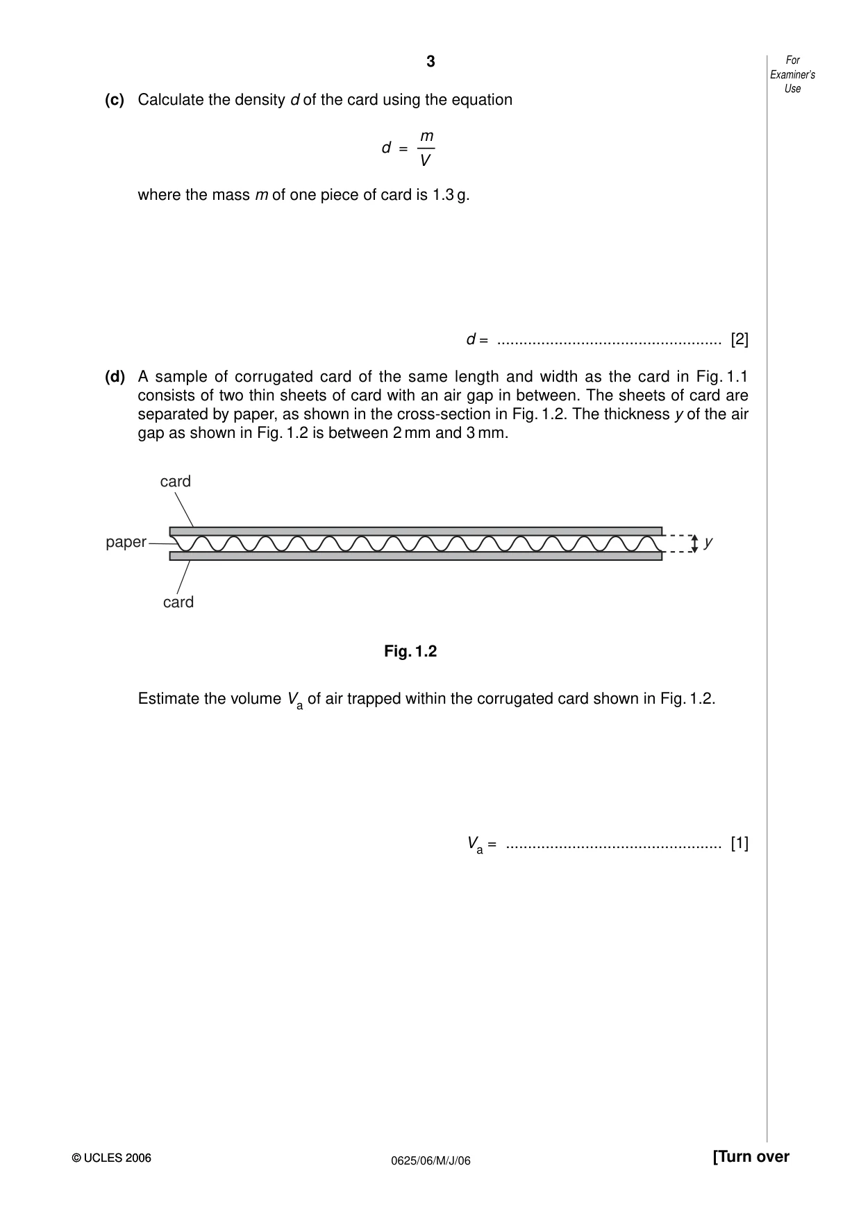 Cambridge IGCSE Physics 0625 2006 May/June Paper 6 · Variant 1 question paper, page 3 of 12