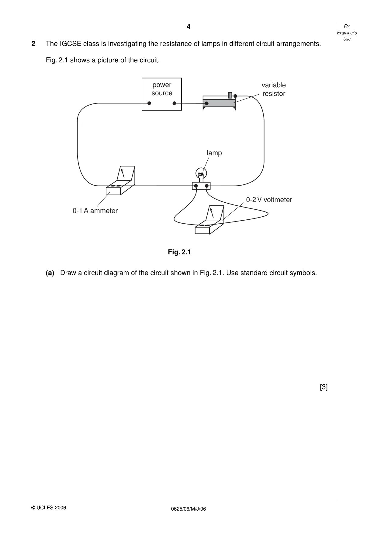 Cambridge IGCSE Physics 0625 2006 May/June Paper 6 · Variant 1 question paper, page 4 of 12