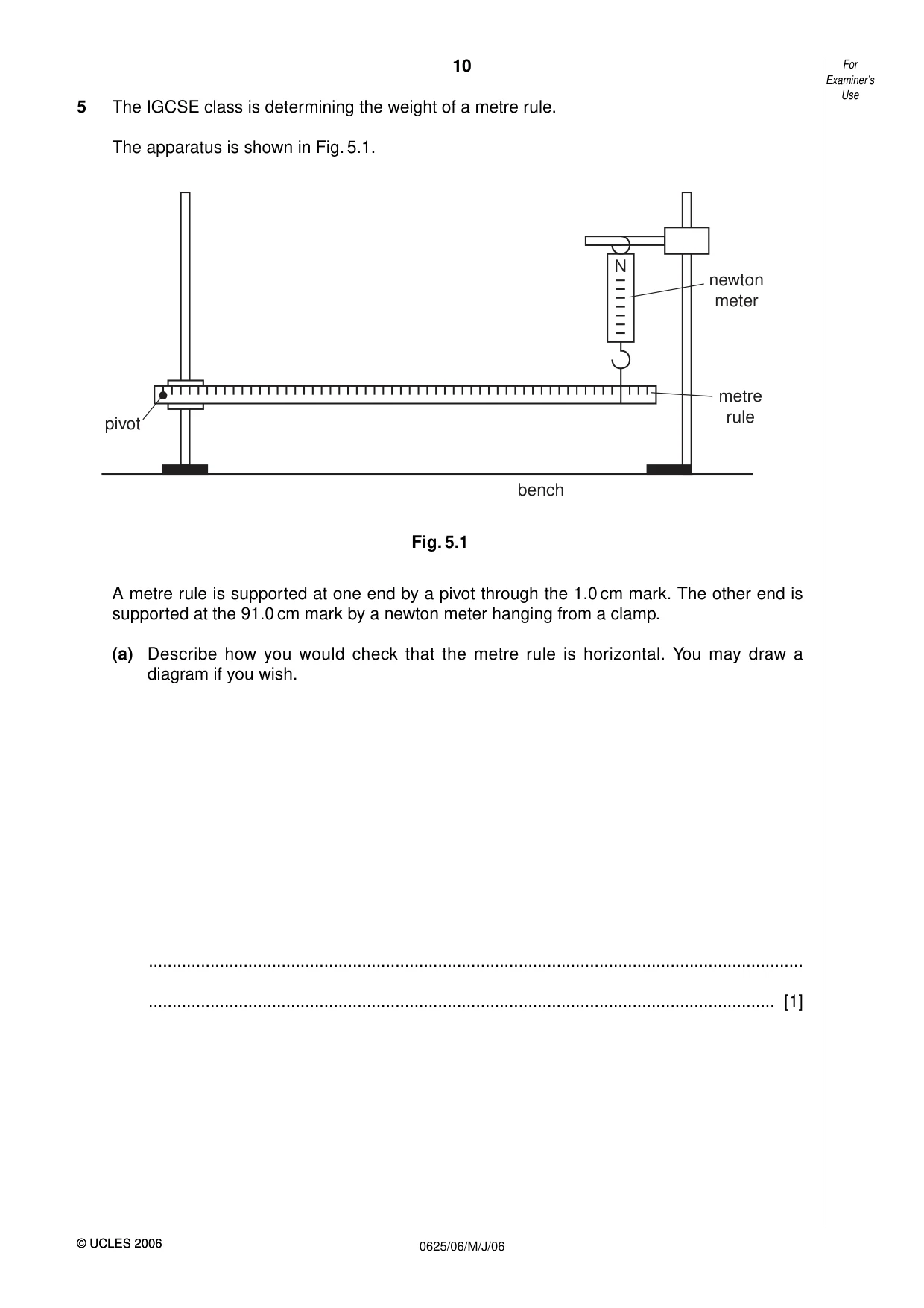 Cambridge IGCSE Physics 0625 2006 May/June Paper 6 · Variant 1 question paper, page 10 of 12
