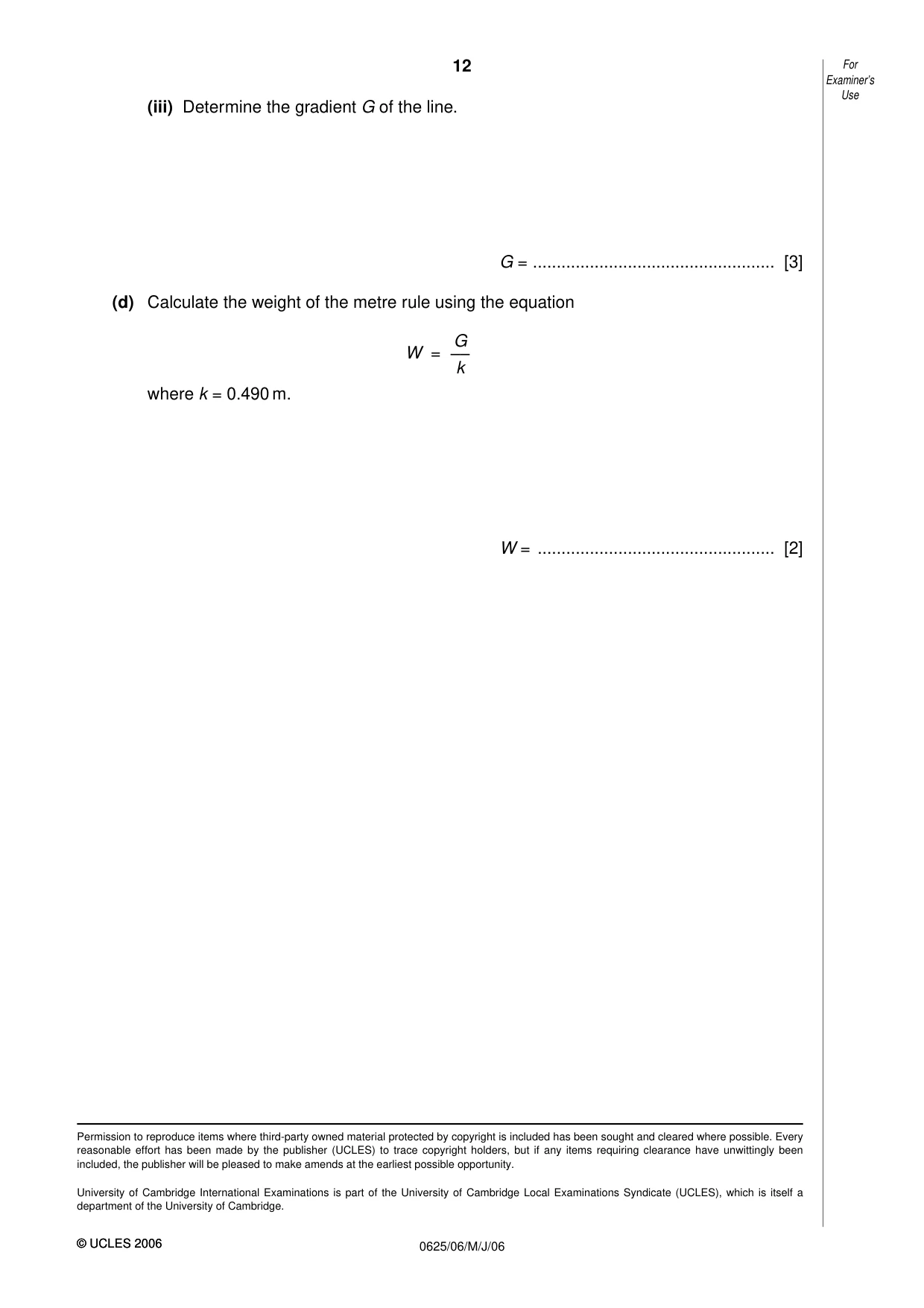 Cambridge IGCSE Physics 0625 2006 May/June Paper 6 · Variant 1 question paper, page 12 of 12