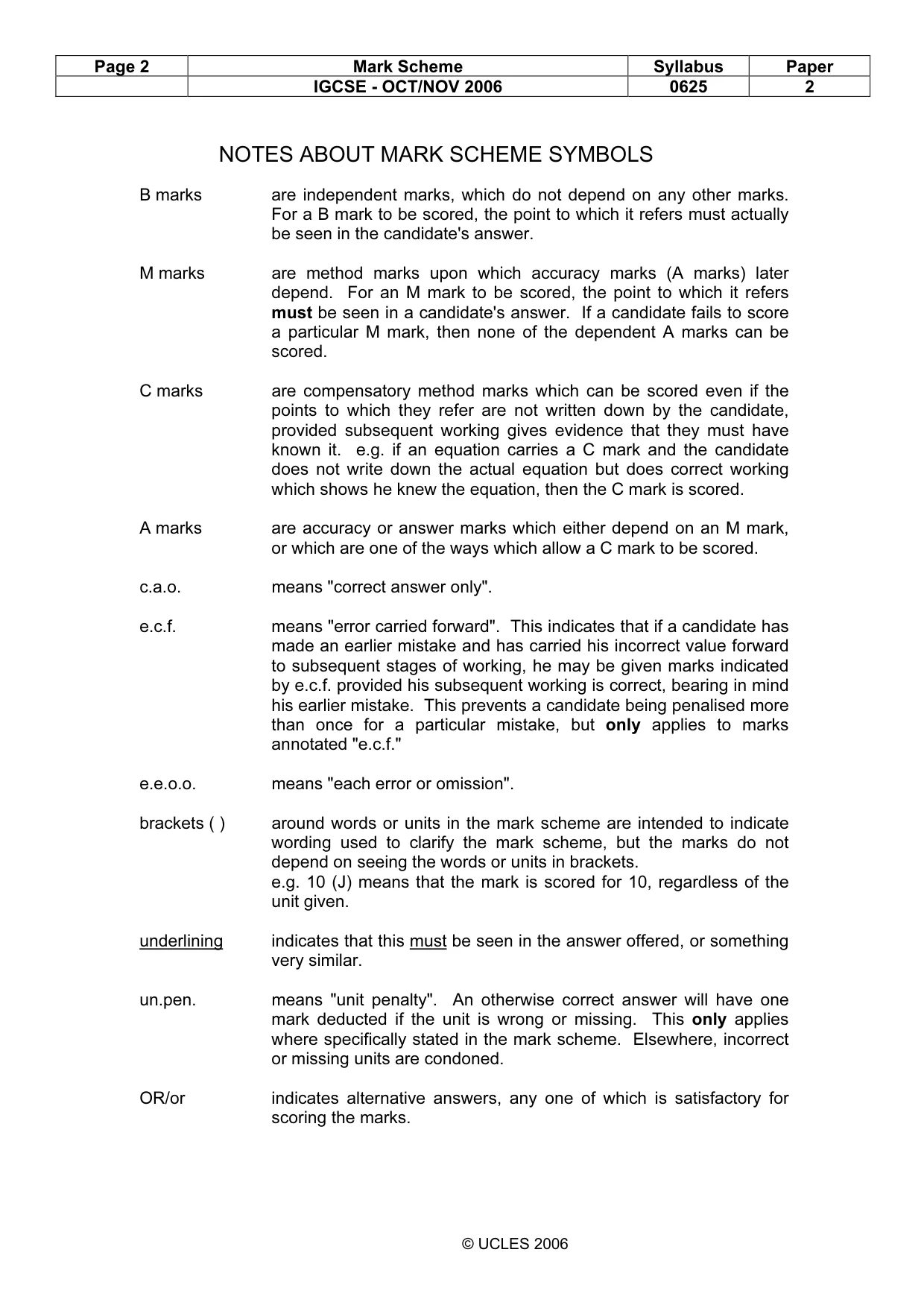 Mark scheme, page 2 of 6