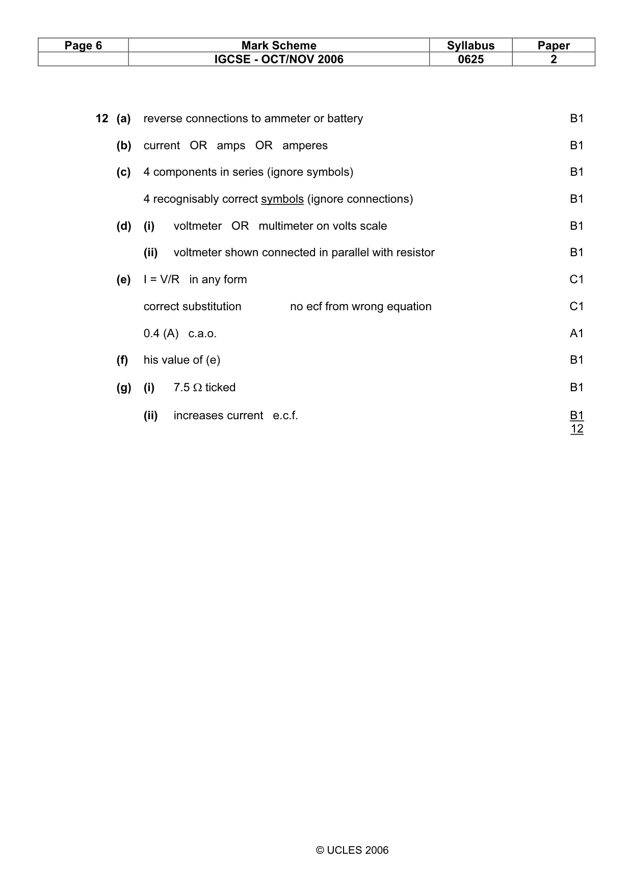 Mark scheme, page 6 of 6